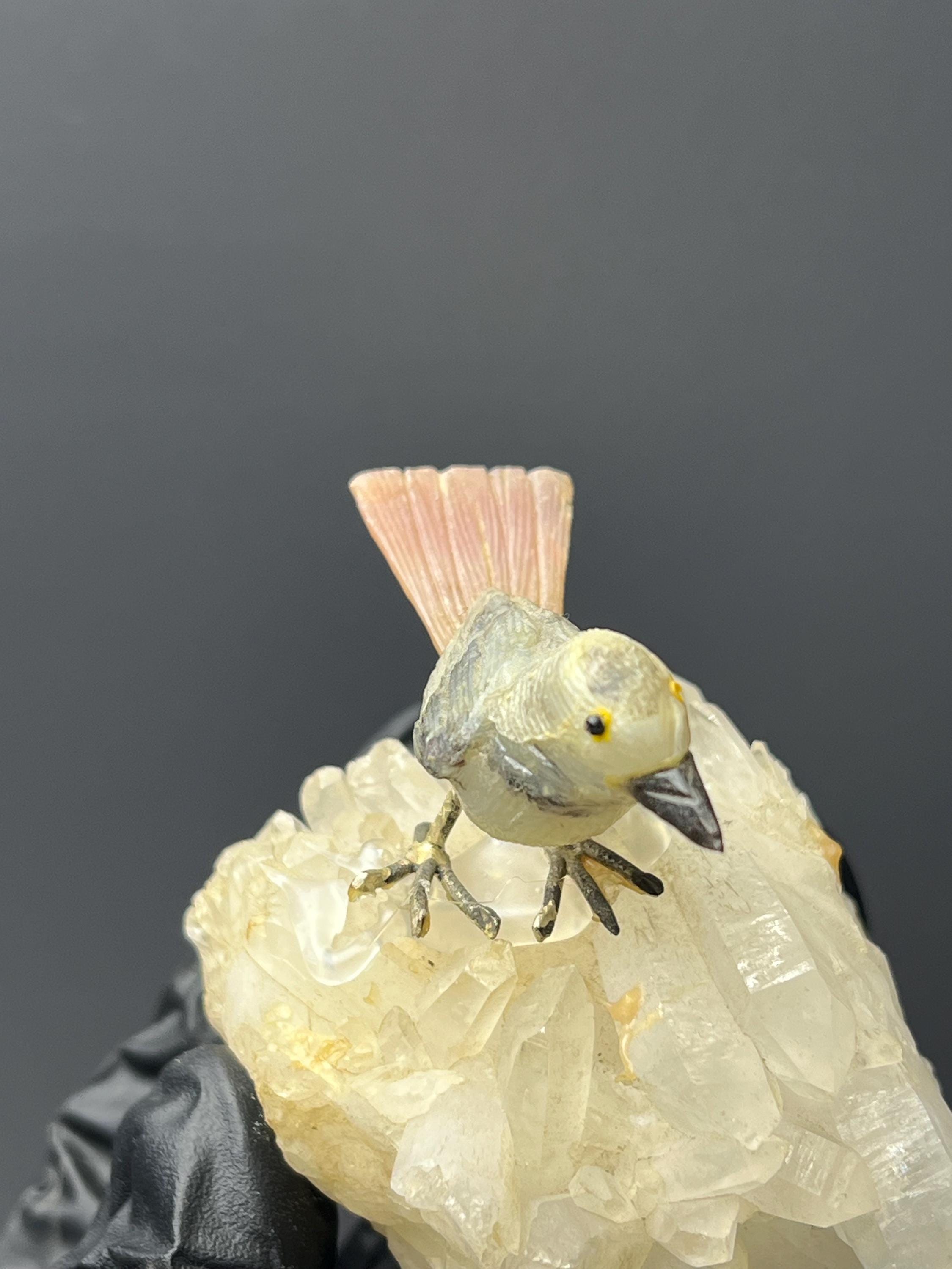 Crystal Quartz On Natural Stone Bird - Crystal Gemstone AE 