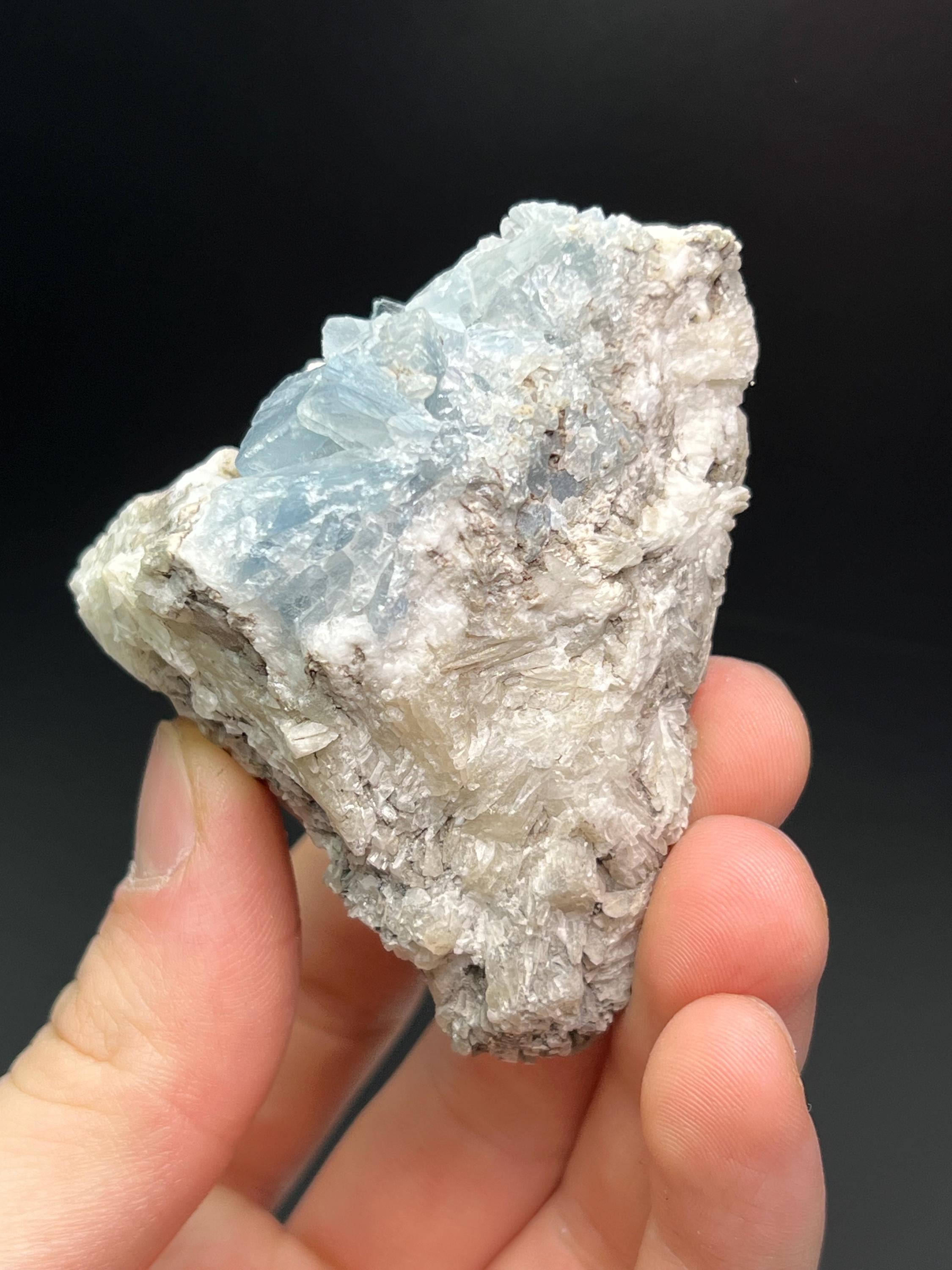Blue Celestine On Barite - Crystal Gemstone AE 