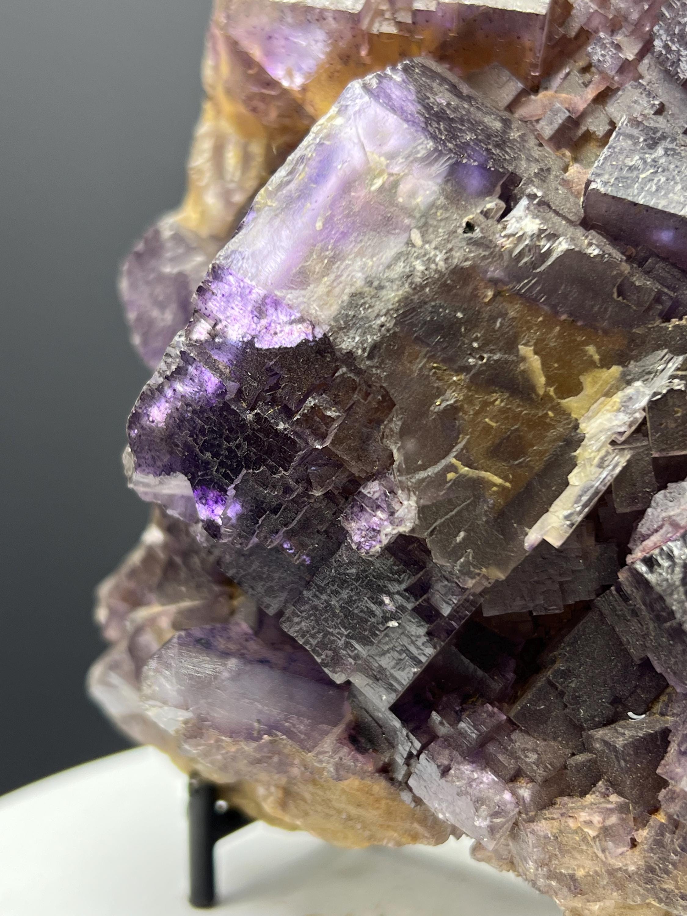 Yellow And Purple Color Phantom Fluorite Specimen - Crystal Gemstone AE 