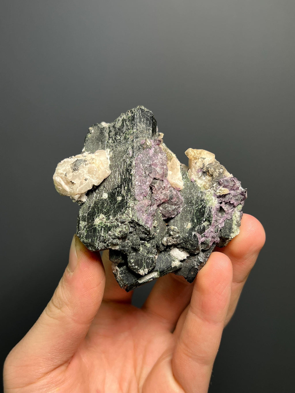 Ferrosilite With Purple Fluorite Crystals Accessory - Canada - Crystal Gemstone AE 