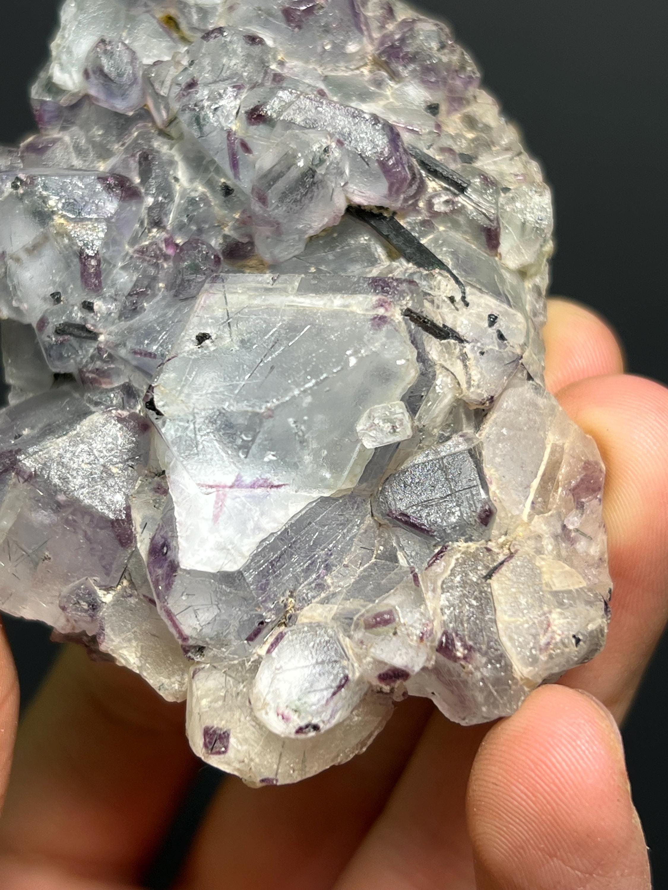 Fluorite in Black Tourmaline - Namibia - Crystal Gemstone AE 