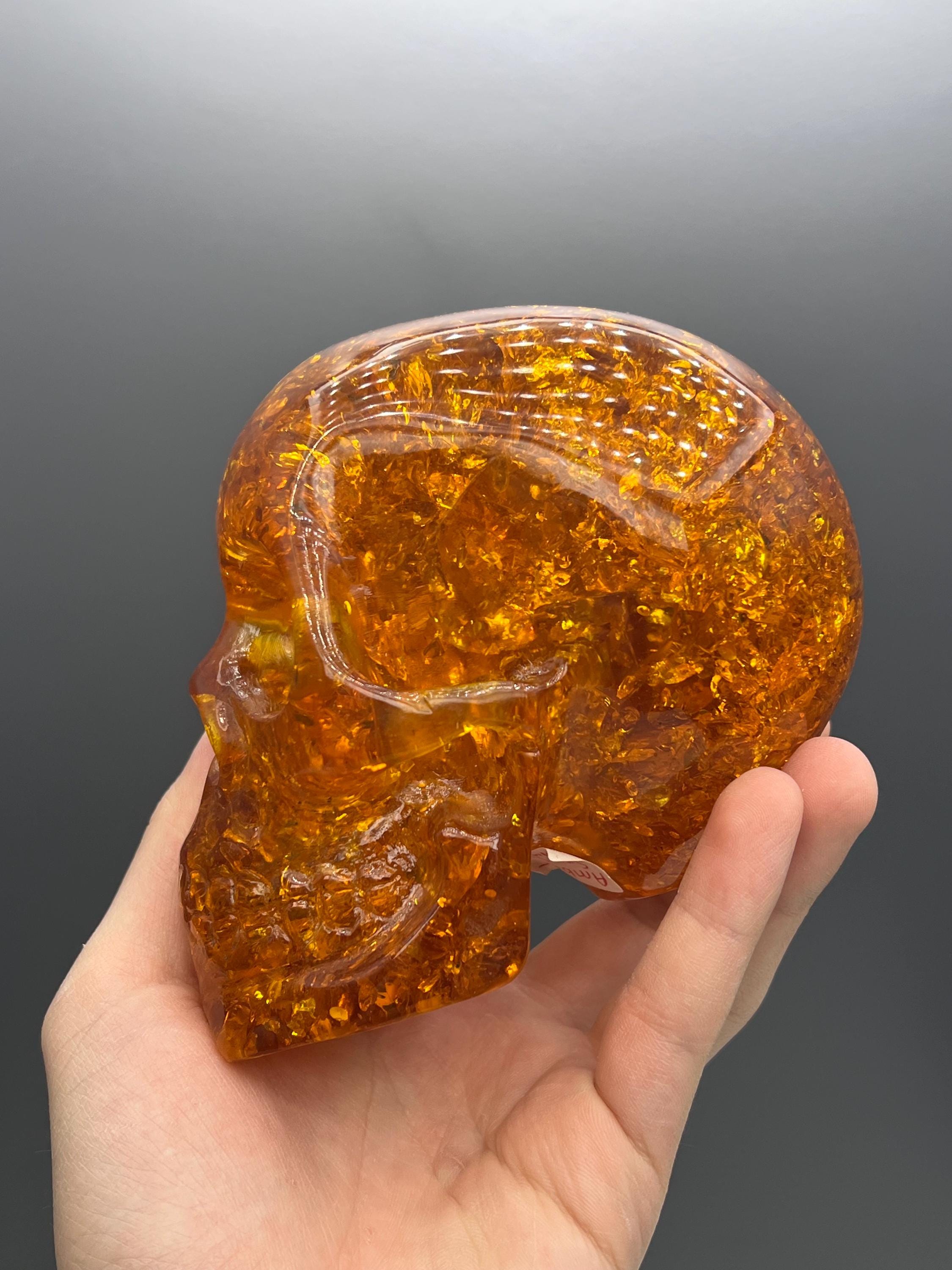 Museum Grade Amber Sparkly Gold Skull - Crystal Gemstone AE 