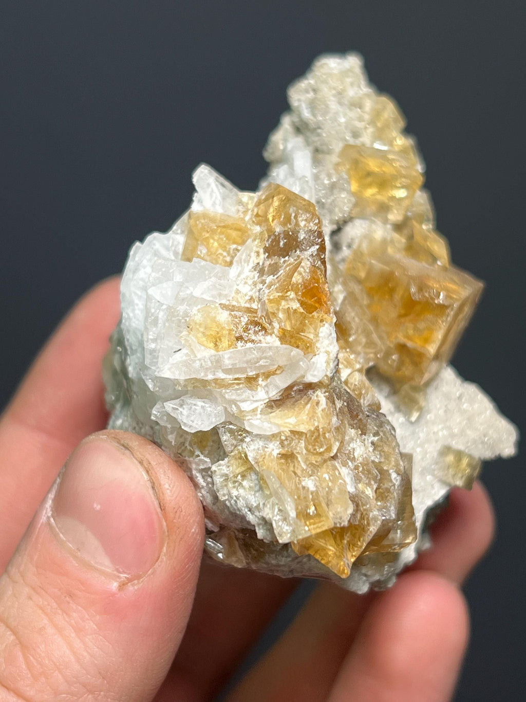 Orange Fluorite Specimen with Calcite, Rare Crystal (208gram, Canada) - Crystal Gemstone AE 