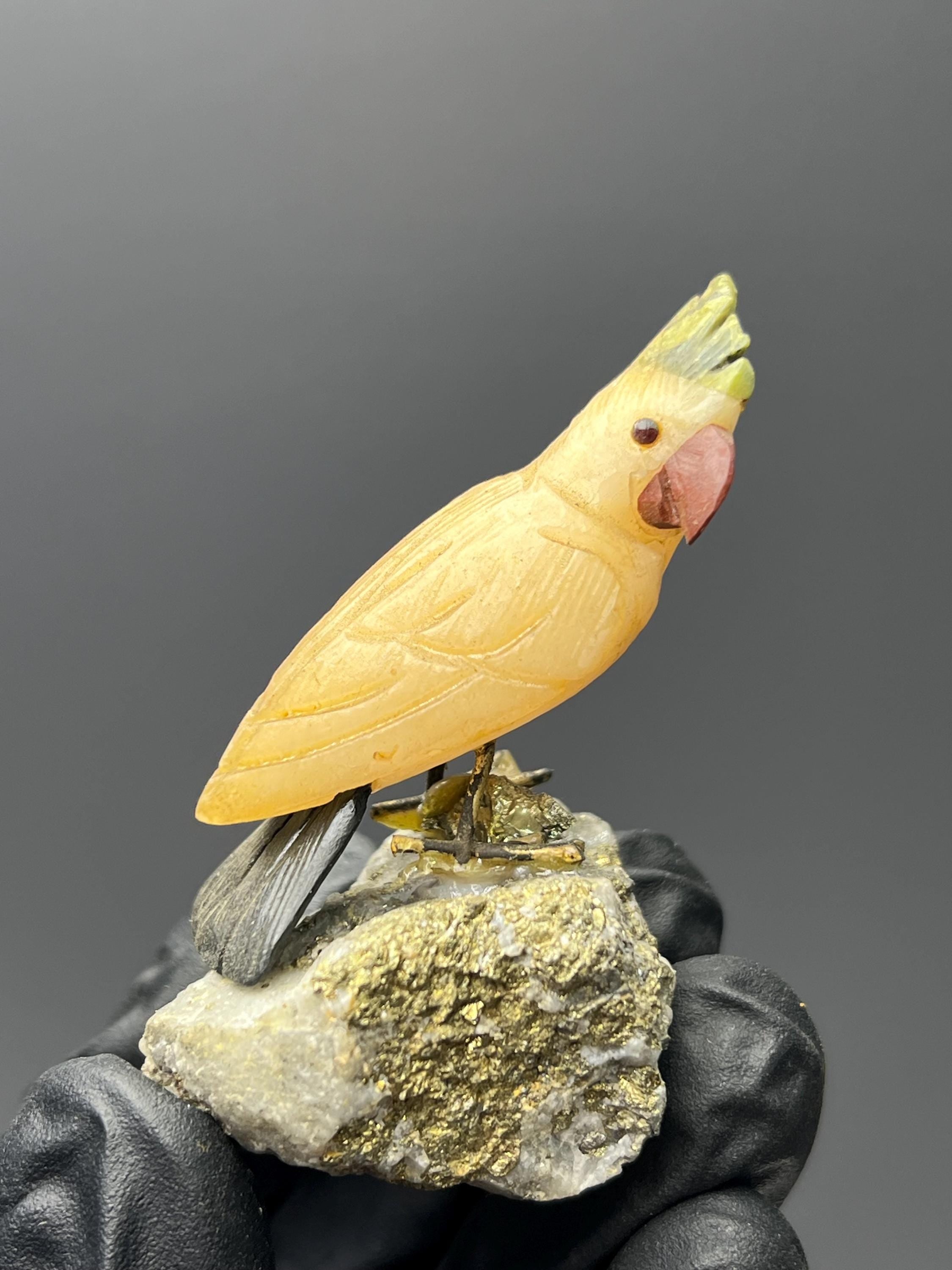 Pyrite Stone With Natural Stone Bird - Crystal Gemstone AE 