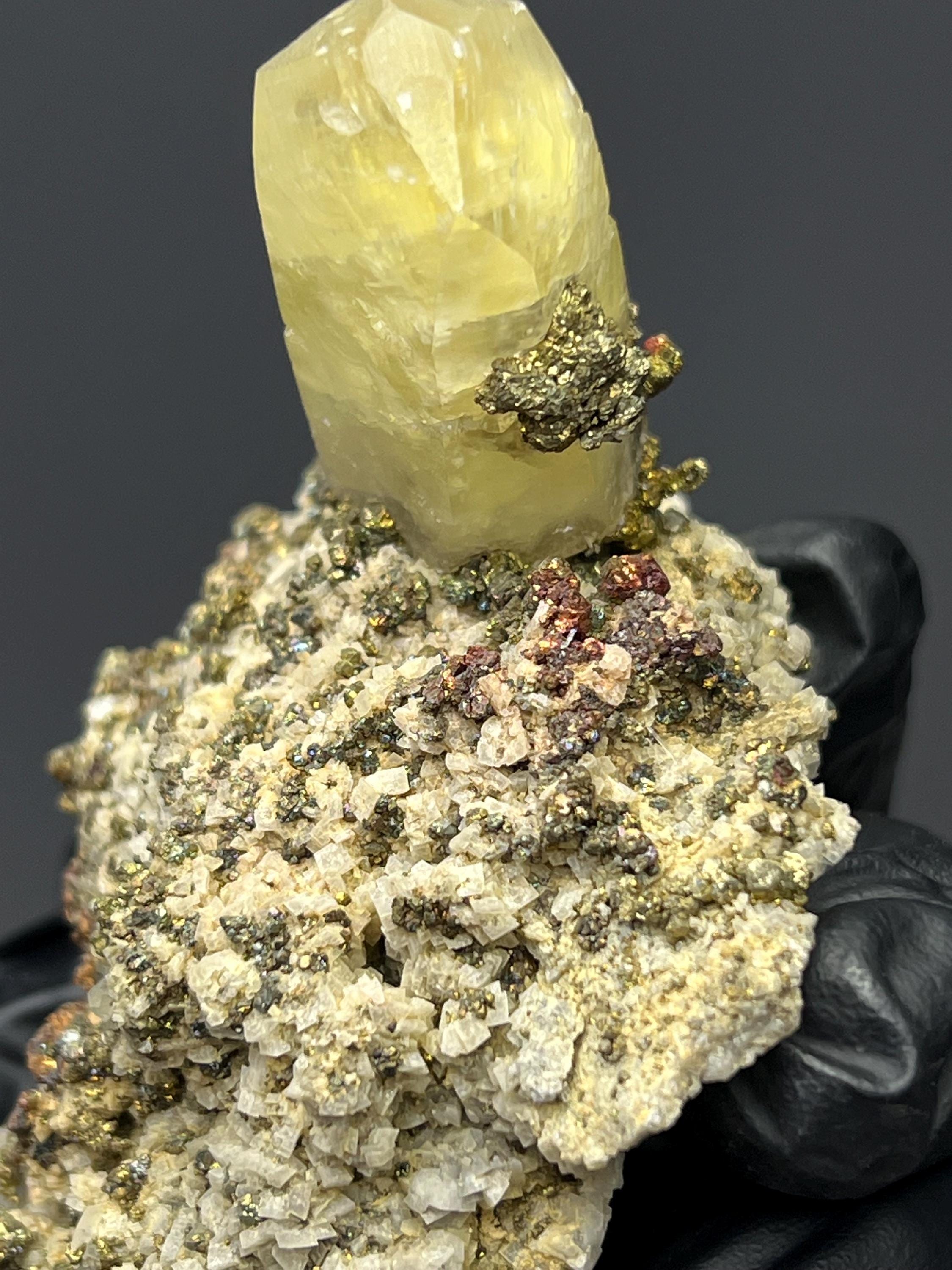 Chalcopyrite With Calcite - Crystal Gemstone AE 