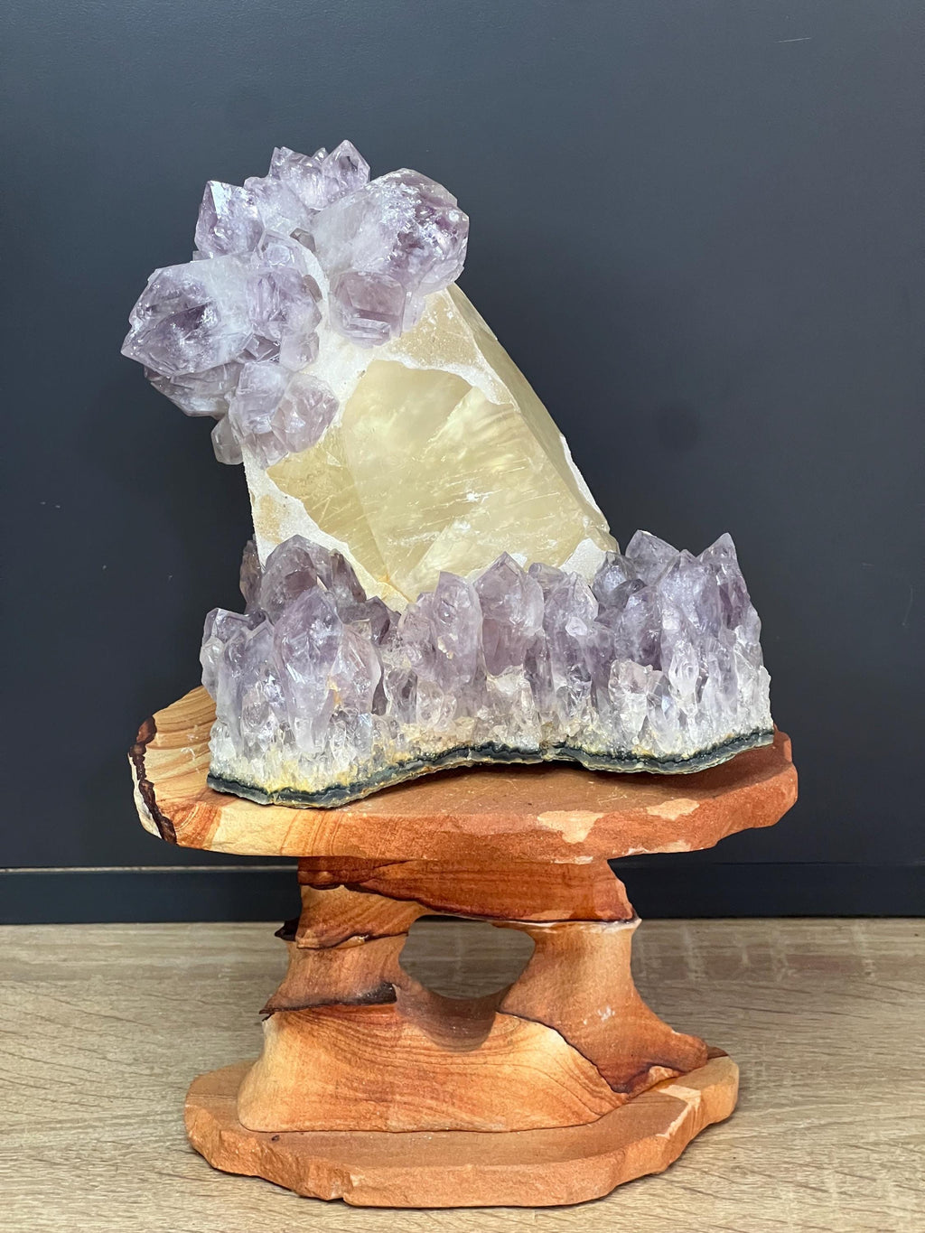 Museum Quality Very Rare Amethyst On Calcite - Crystal Gemstone AE 