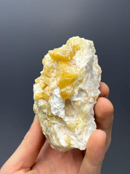 Yellow Barite On Calcite - Crystal Gemstone AE 