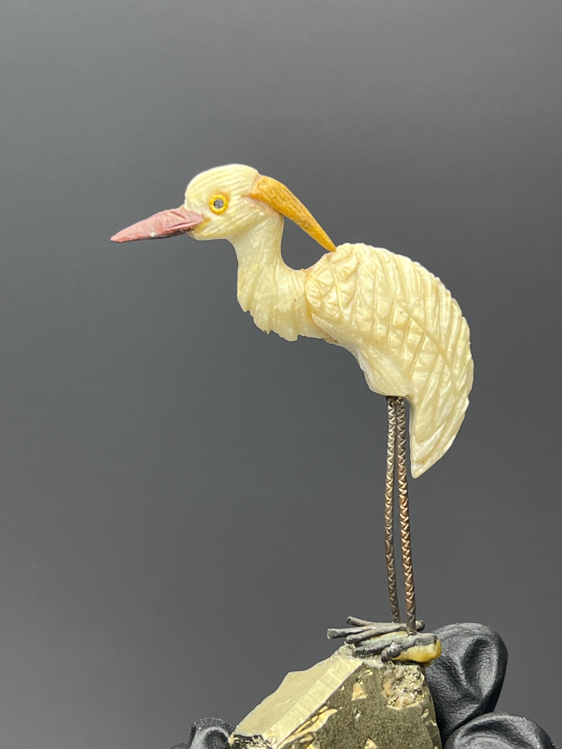 Pyrite Stone With Natural Stone Bird - Crystal Gemstone AE 