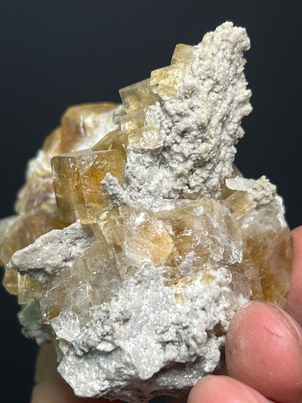Orange Fluorite Specimen with Calcite, Rare Crystal (208gram, Canada) - Crystal Gemstone AE 