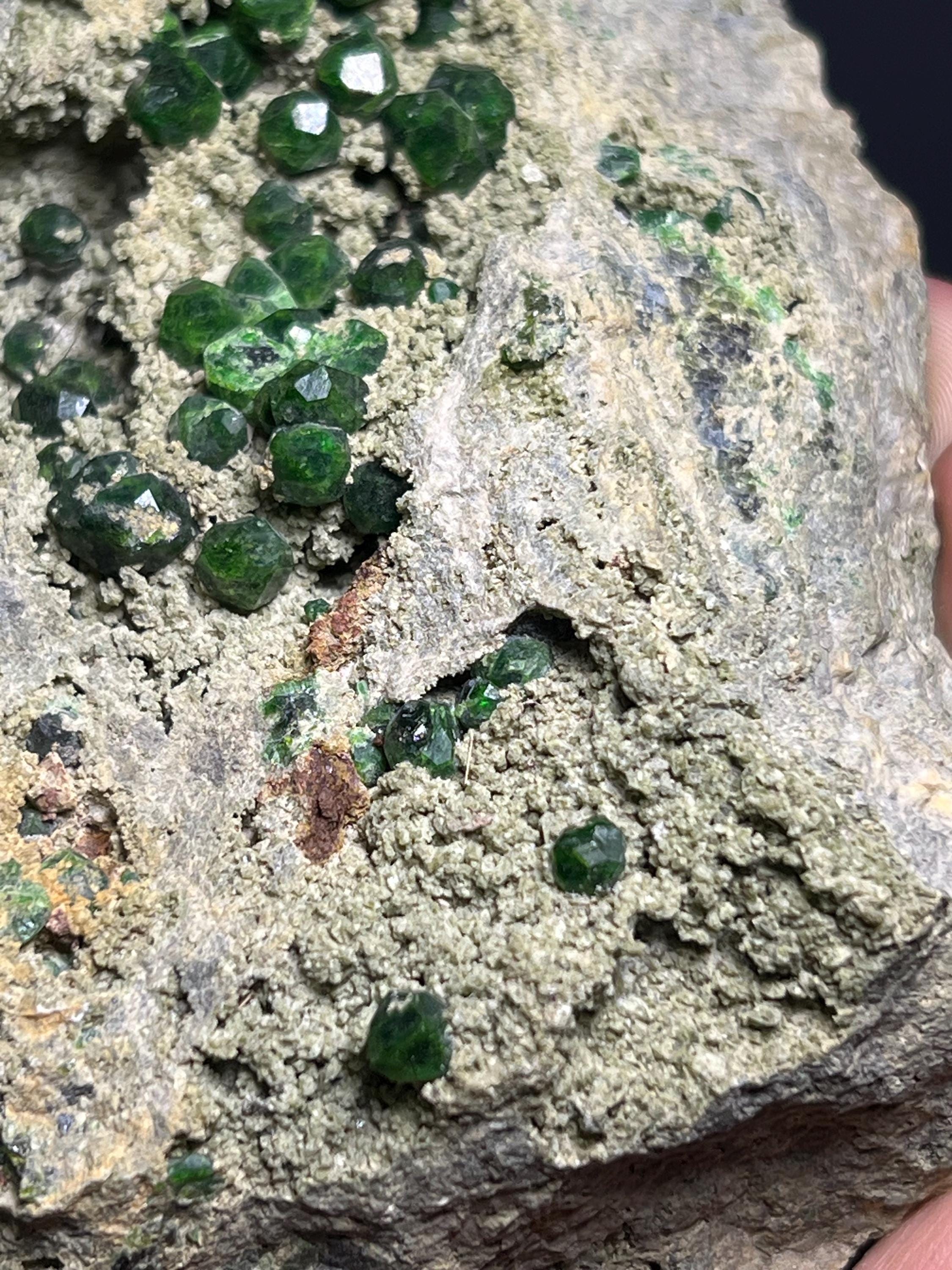 Green Demantoid Garnet On Matrix - Russia - Crystal Gemstone AE 