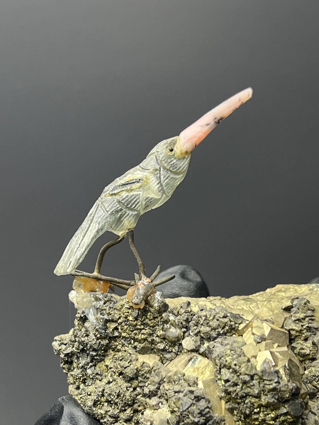 Pyrite And Galena Stone With Natural Stone Bird - Crystal Gemstone AE 