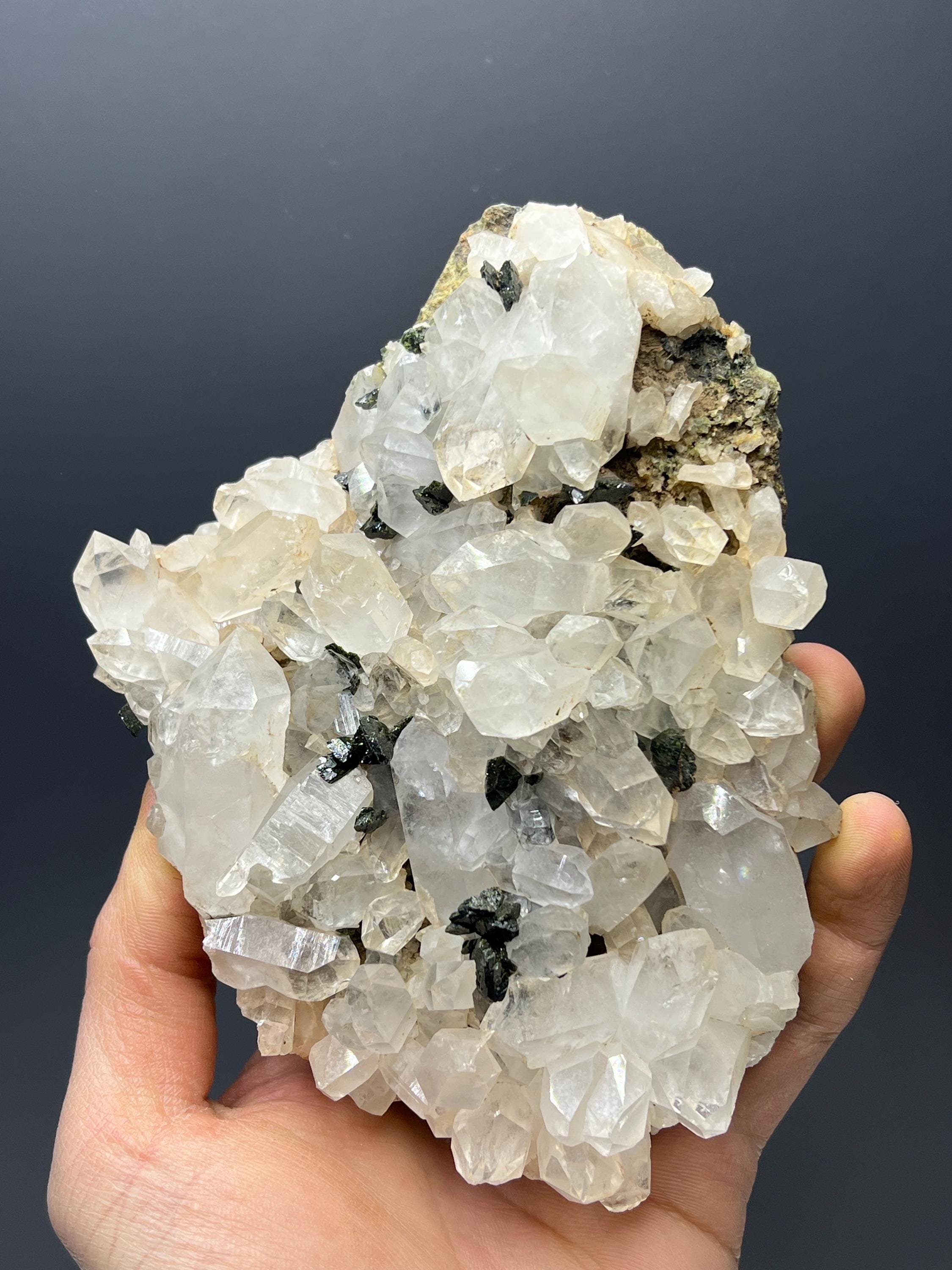 Epidote Quartz Specimen - Crystal Gemstone AE 