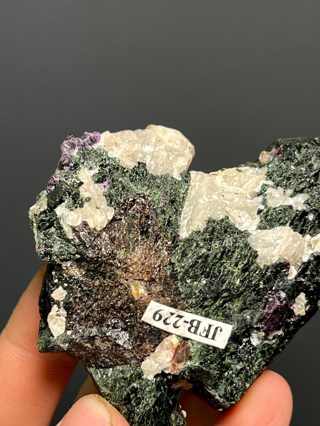 Ferrosilite With Purple Fluorite Crystals Accessory - Canada - Crystal Gemstone AE 