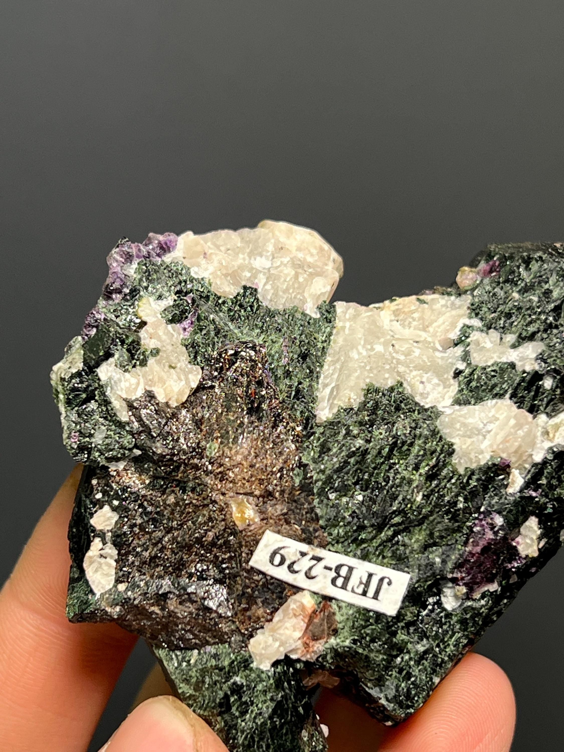 Ferrosilite With Purple Fluorite Crystals Accessory - Canada - Crystal Gemstone AE 