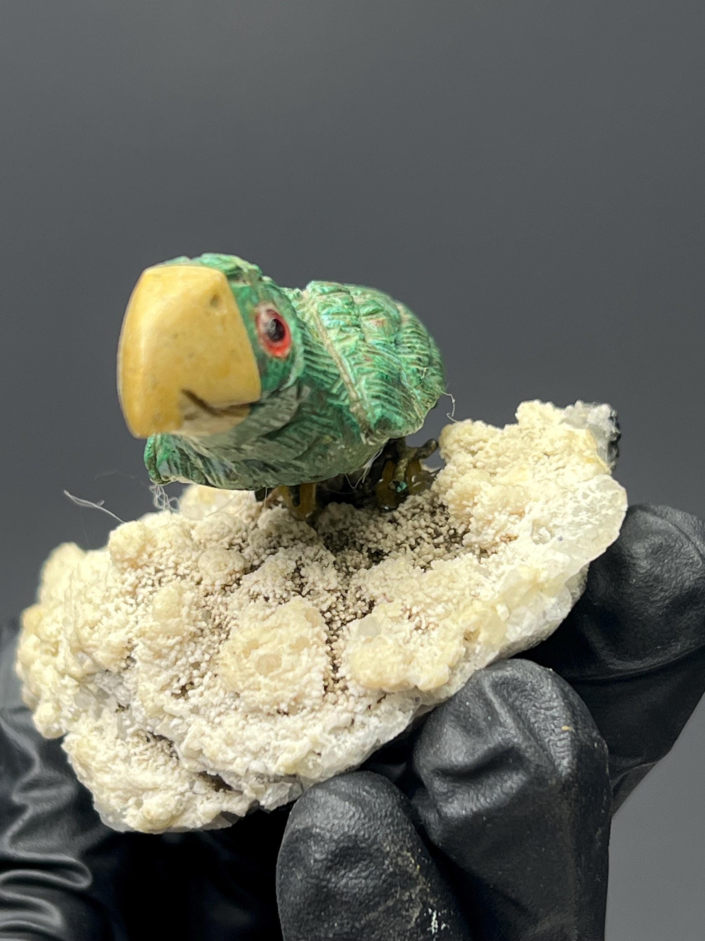 Calcite And Galena Stone With Natural Stone Bird - Crystal Gemstone AE 