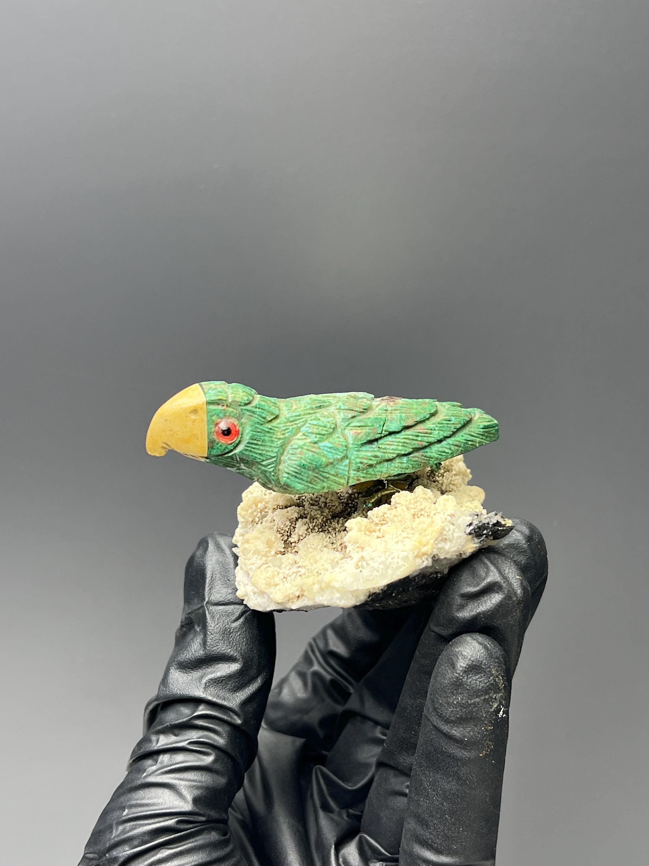 Calcite And Galena Stone With Natural Stone Bird - Crystal Gemstone AE 