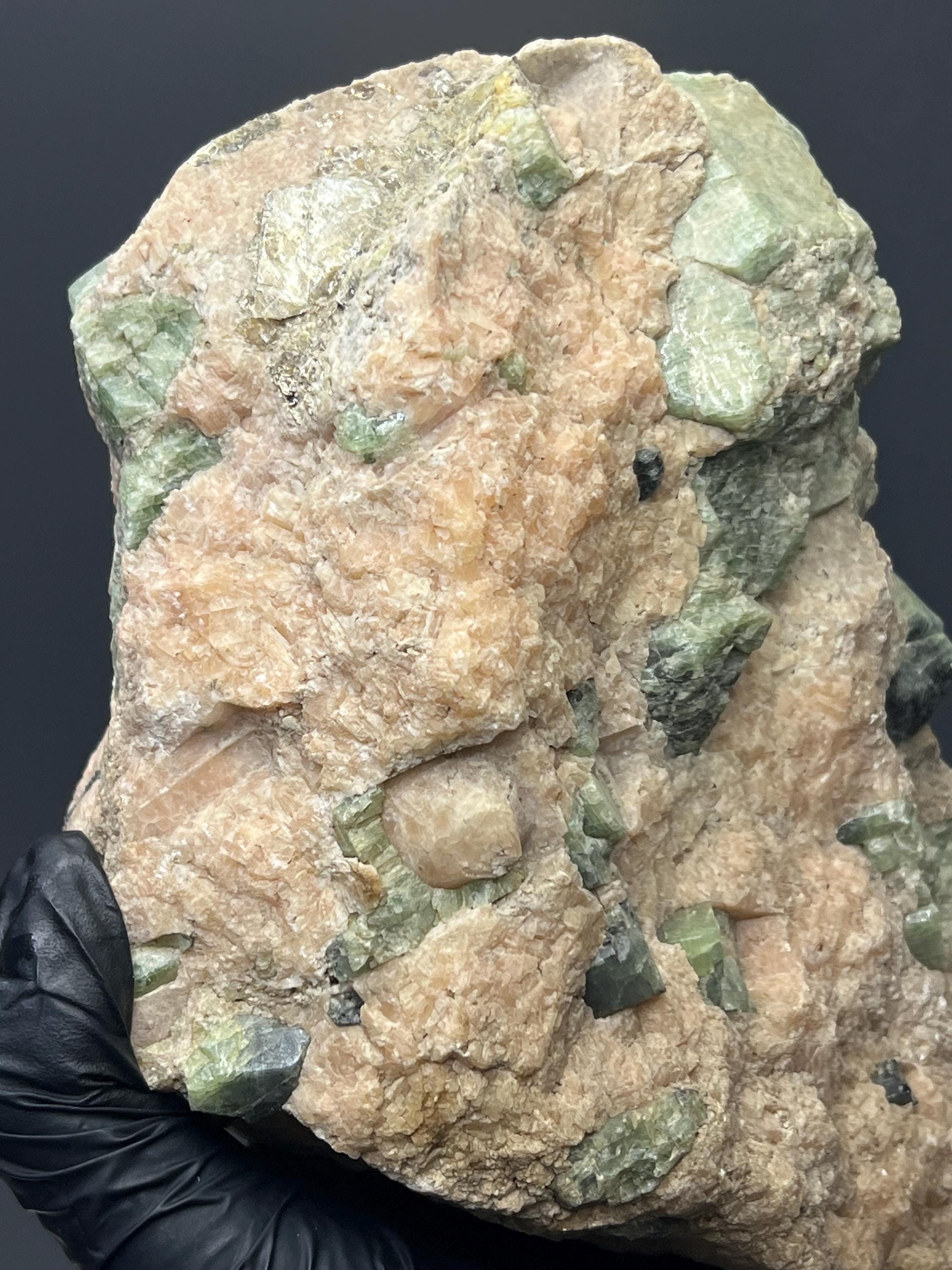 Apatite And Biotite With Pink Calcite (Apatite-Rich Skarn) Fluorapatite - Crystal Gemstone AE 