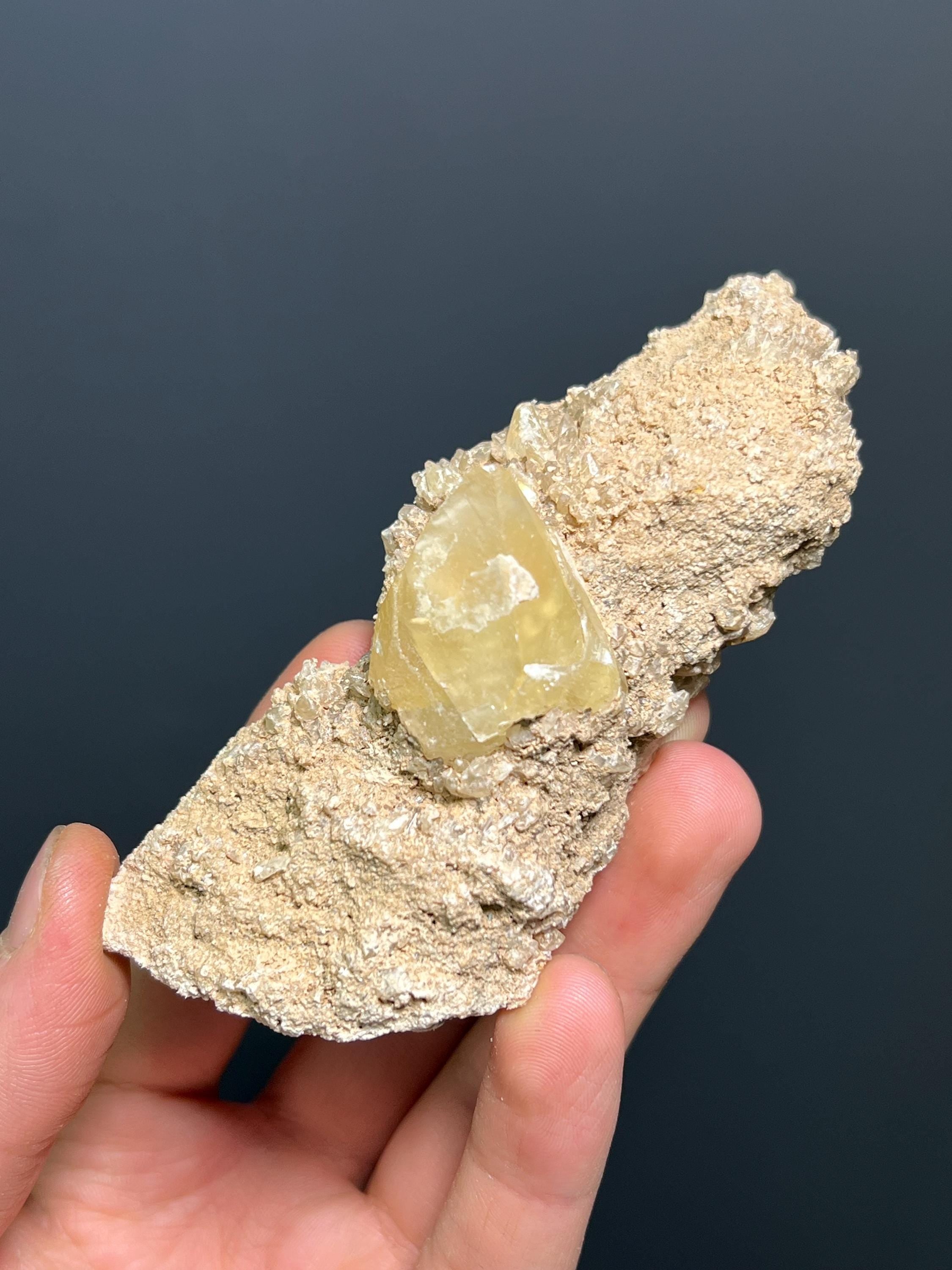 Golden Yellow Calcite On Matrix - USA - Crystal Gemstone AE 