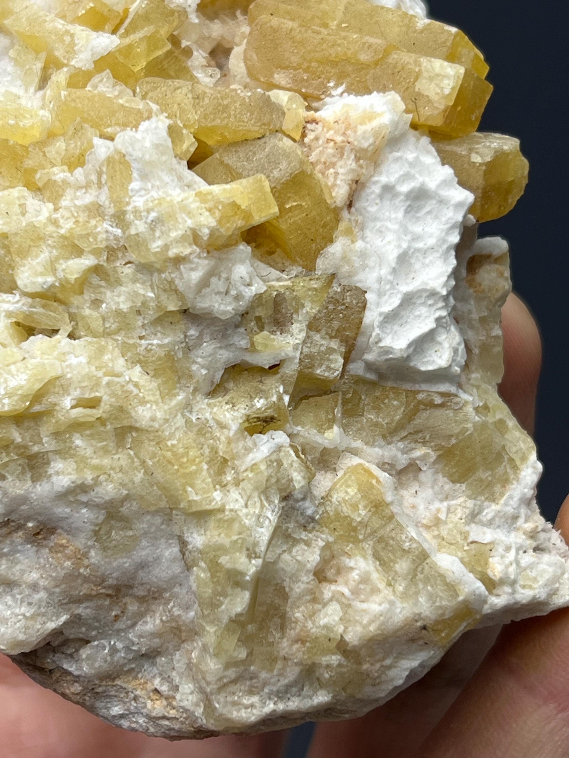 Yellow Barite On Calcite - Crystal Gemstone AE 