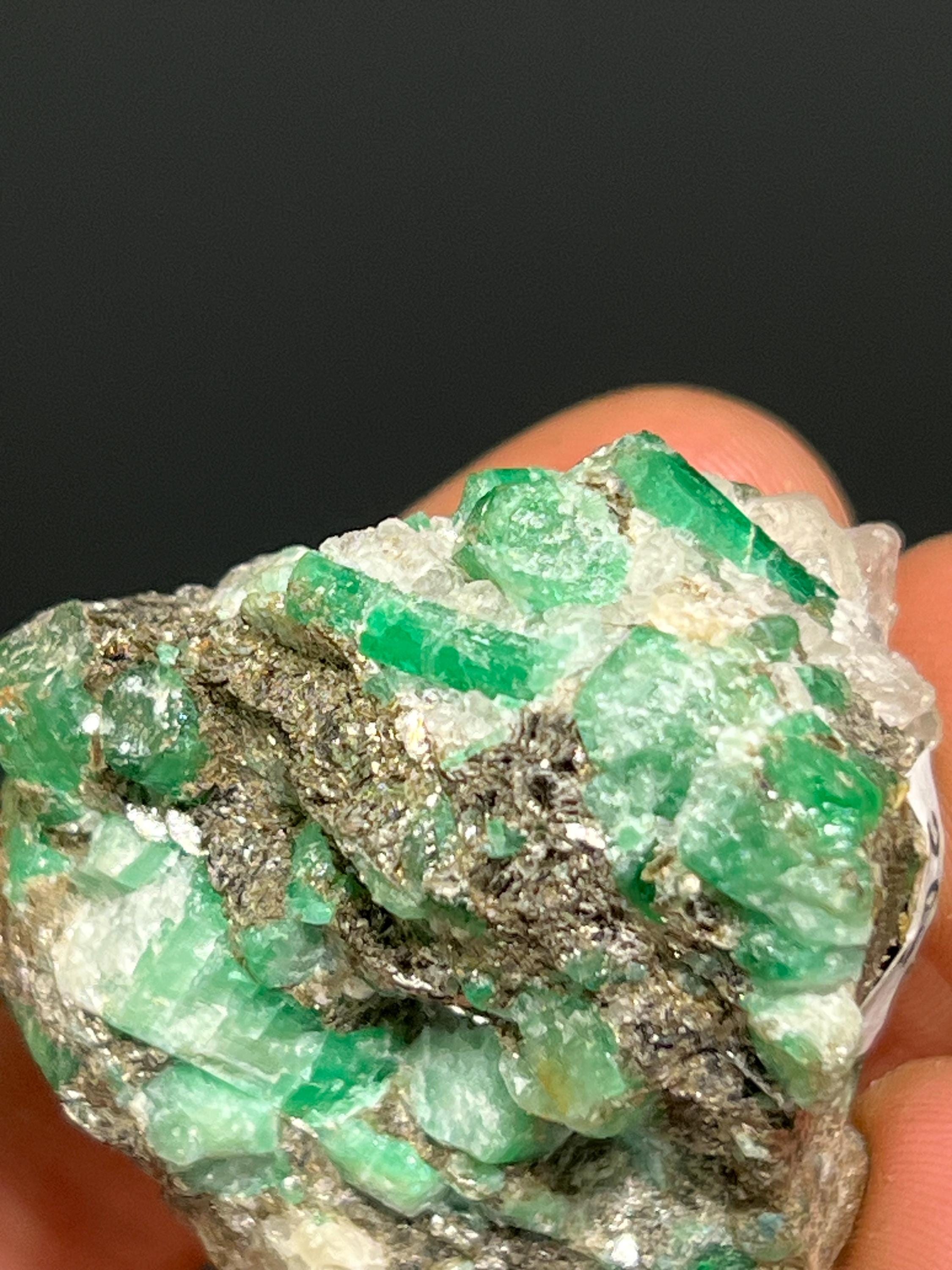 Beryl Var. Emerald With Pyrite And Quartz - Brazil - Crystal Gemstone AE 