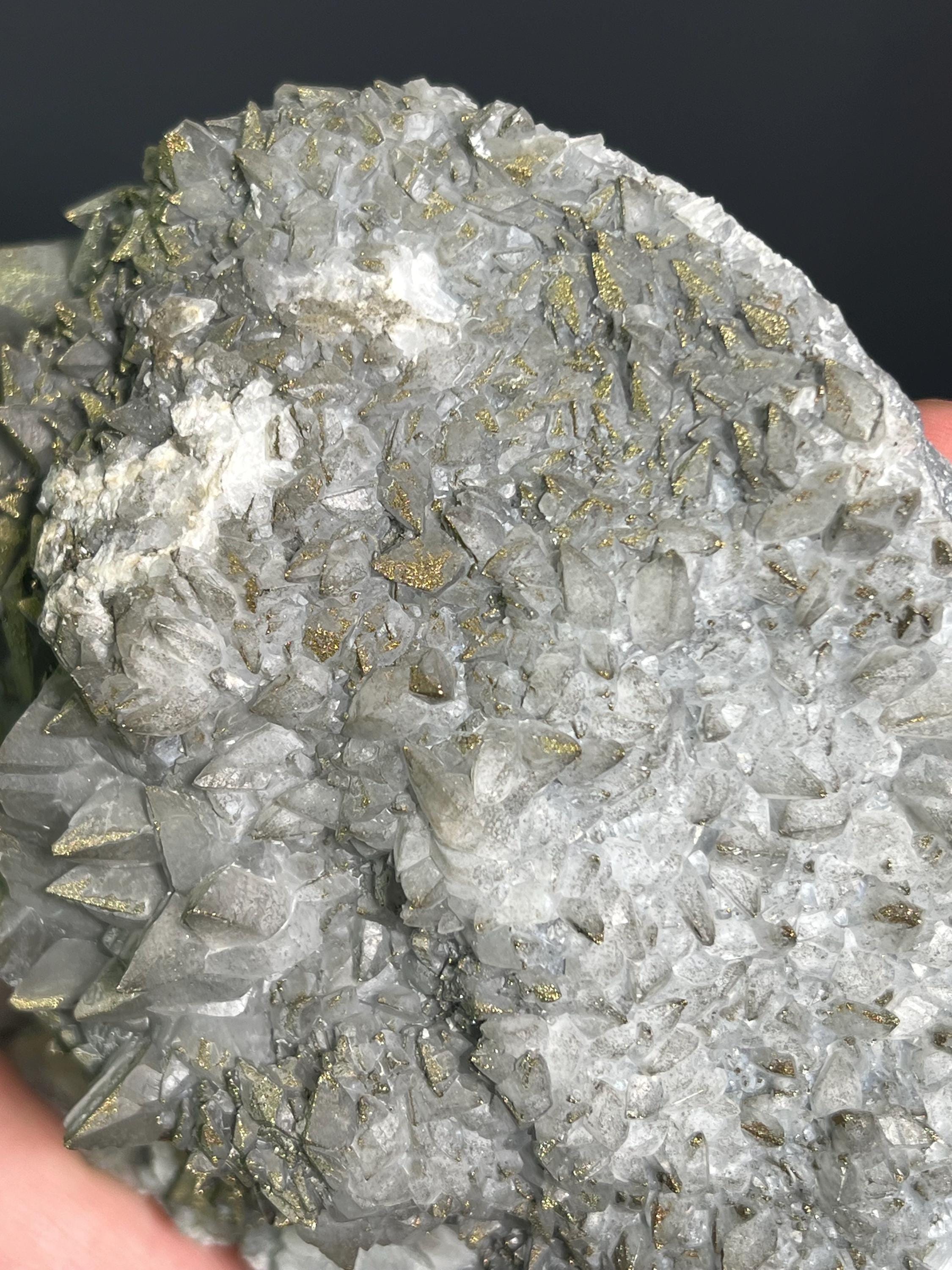Chalcopyrite On Gray Crystal Calcite - Crystal Gemstone AE 