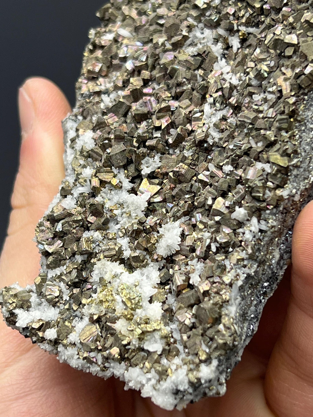 Rainbow Pyrite With Crystal Quartz - Crystal Gemstone AE 