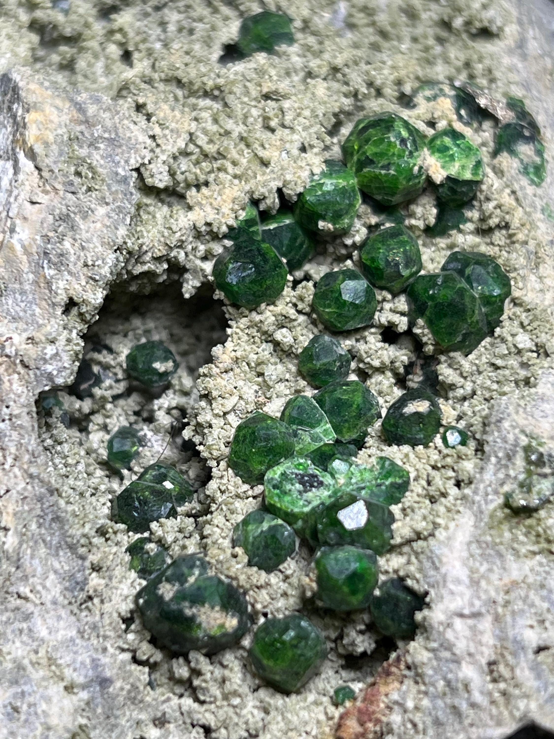 Green Demantoid Garnet On Matrix - Russia - Crystal Gemstone AE 