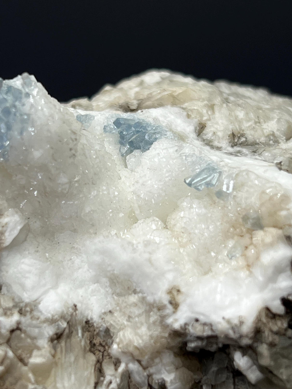 Blue Celestine Cluster On Snow White Baryte Covered Colemanite - Crystal Gemstone AE 