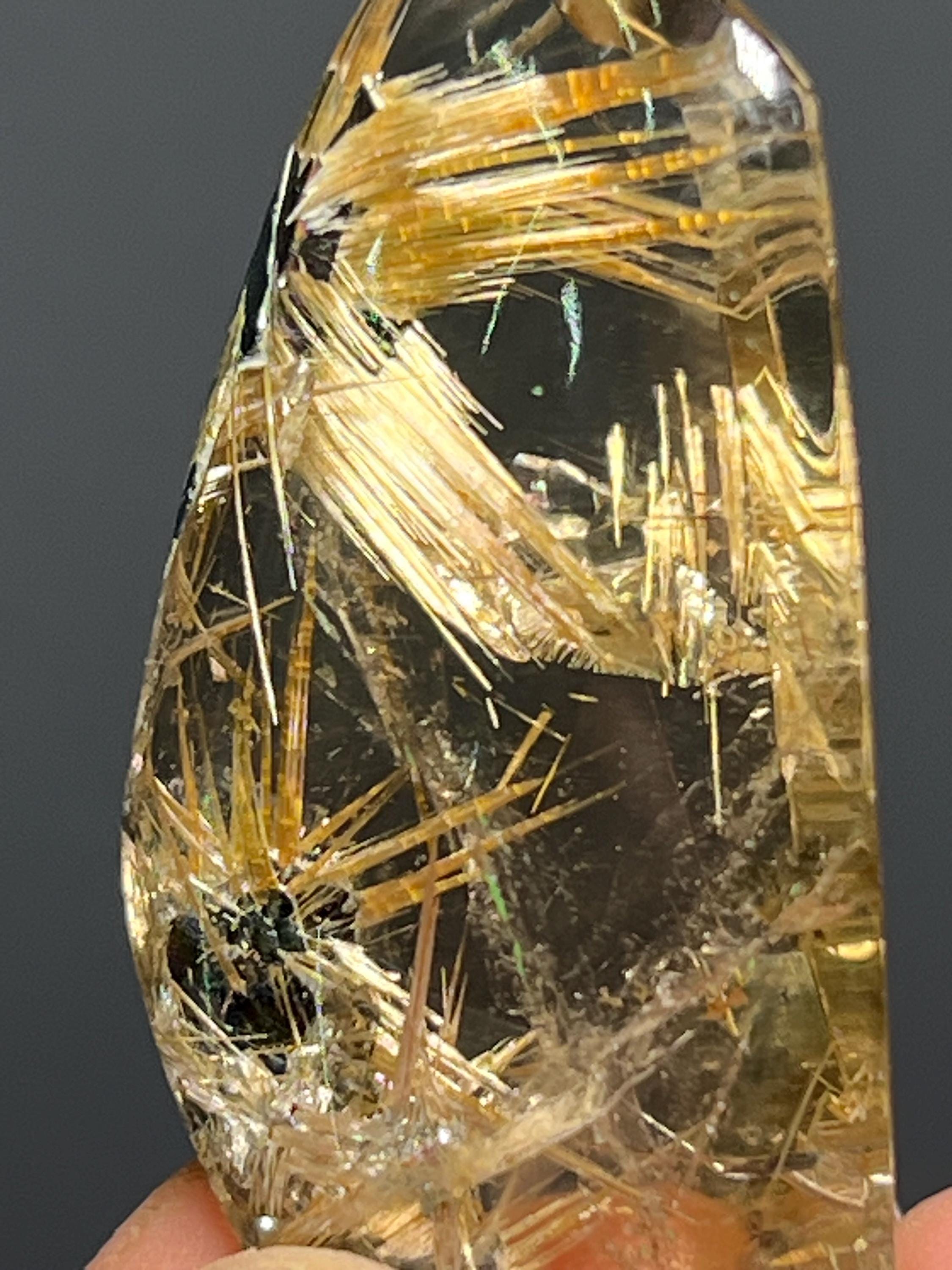 Golden Rutile Hematite Quartz Specimen, Natural Crystal from Brazil - Crystal Gemstone AE 