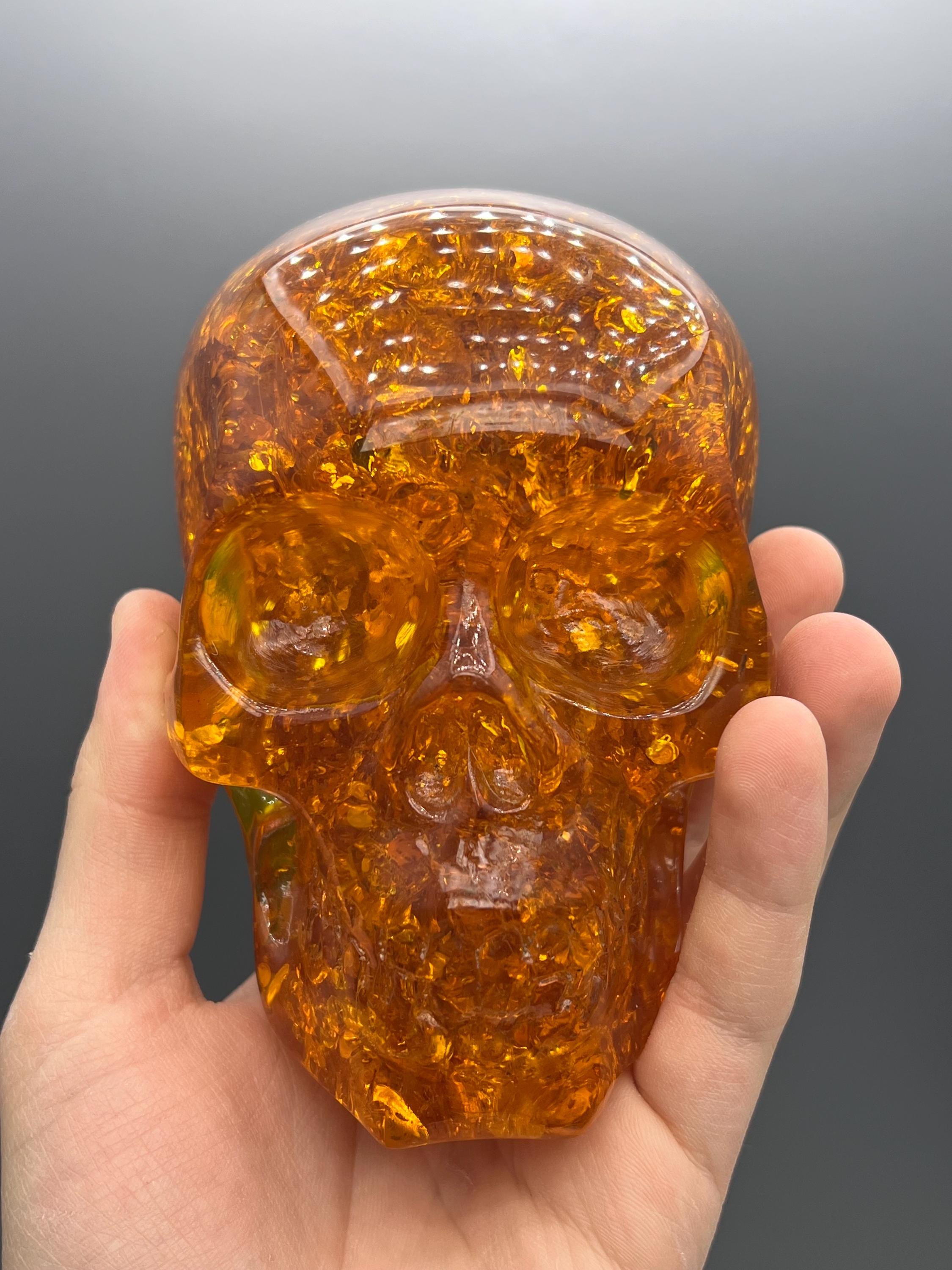Museum Grade Amber Sparkly Gold Skull - Crystal Gemstone AE 