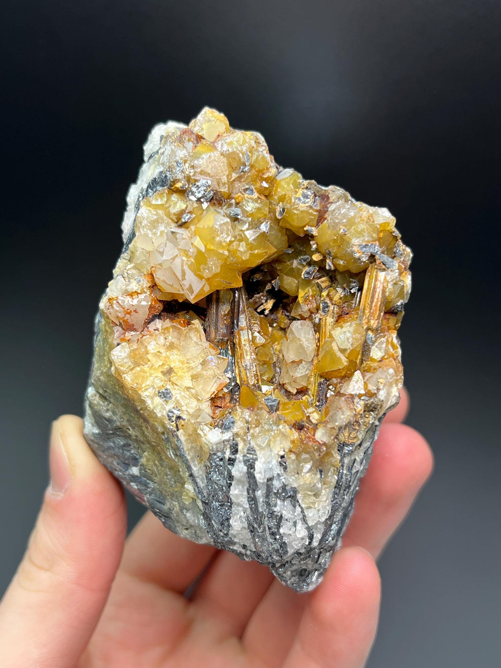 Citrine With Galena Specimen - Crystal Gemstone AE 