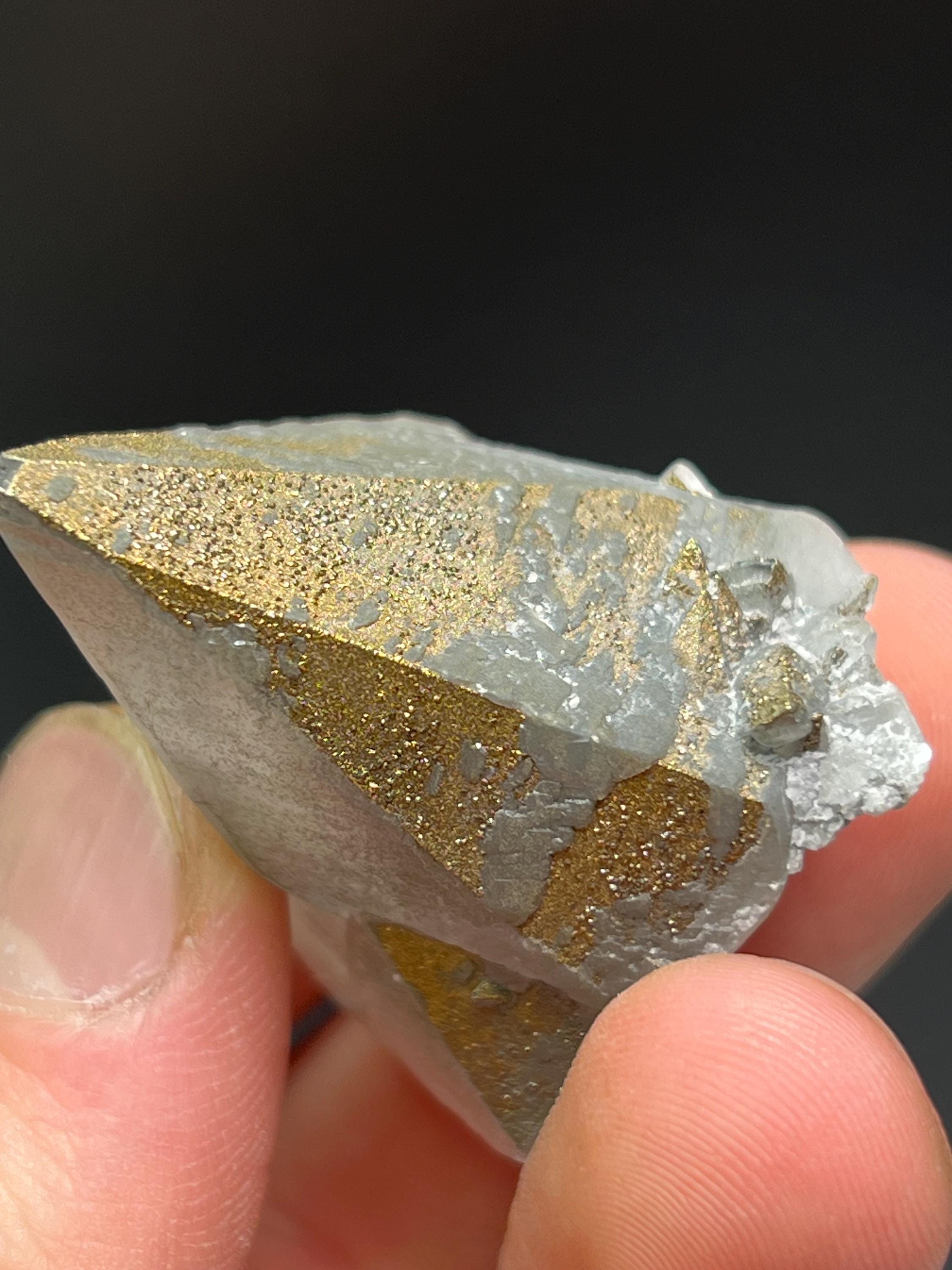 Chalcopyrite On Gray Crystal Calcite - Crystal Gemstone AE 