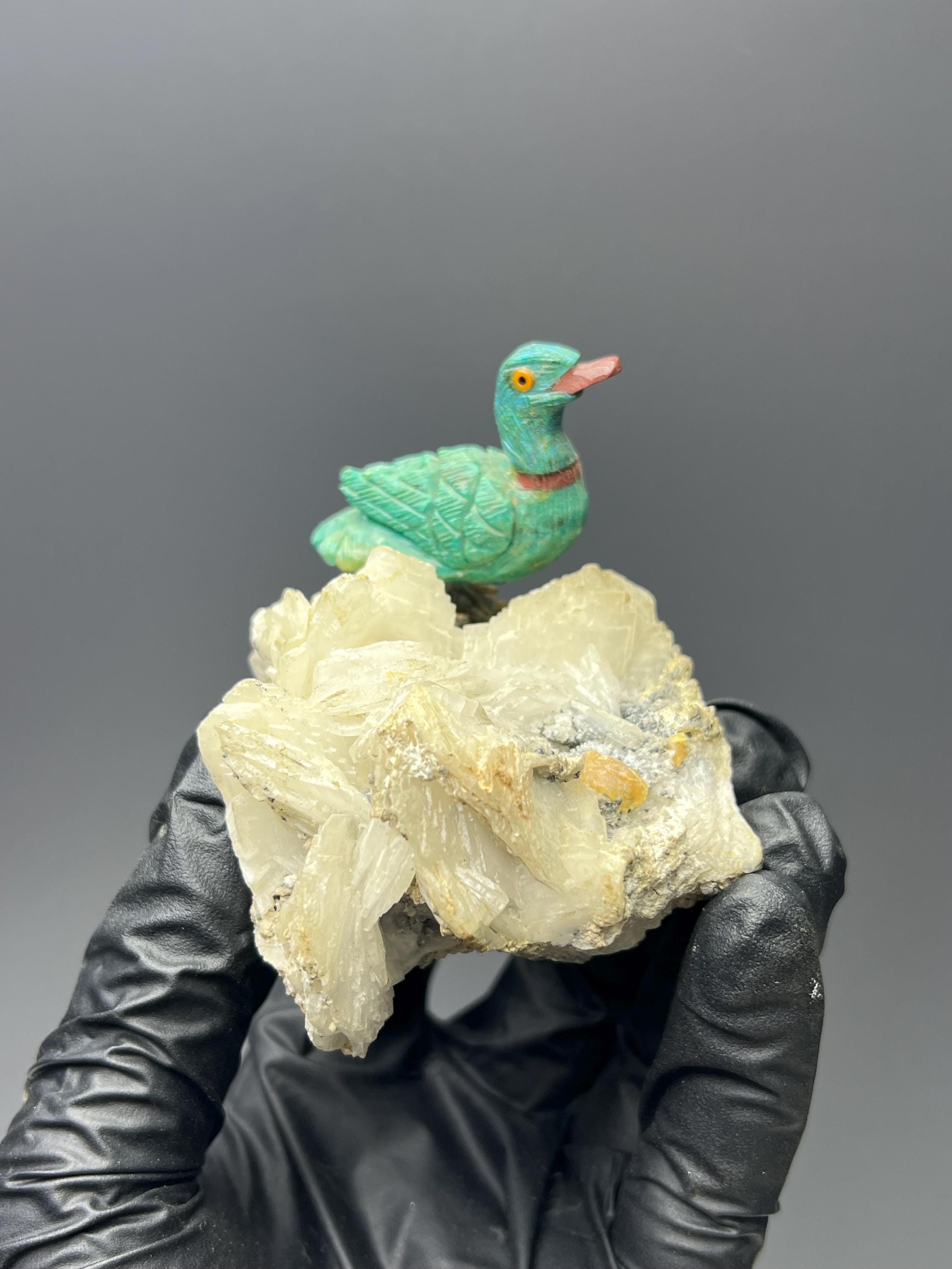 Crystal Quartz On Natural Stone Bird - Crystal Gemstone AE 