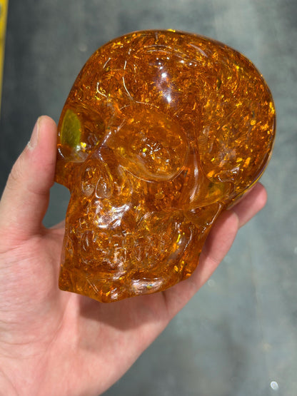 Museum Stone!! Amber Sparkly Gold Skull