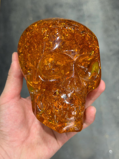 Museum Stone!! Amber Sparkly Gold Skull