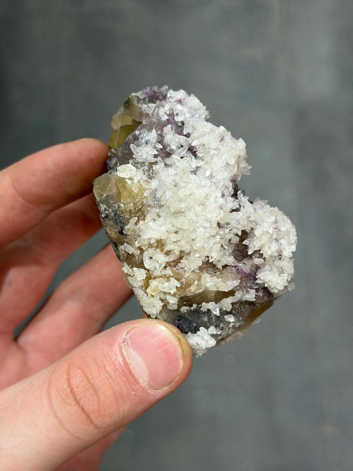 Unique Formation!! Flower Crystal Calcite With Pink And Yellow Fluorite Specimen