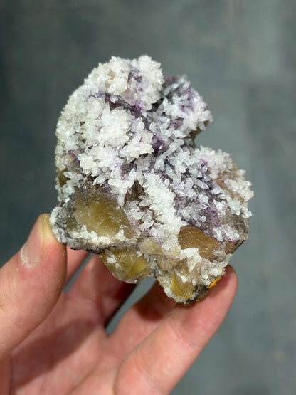 Unique Formation!! Flower Crystal Calcite With Pink And Yellow Fluorite Specimen