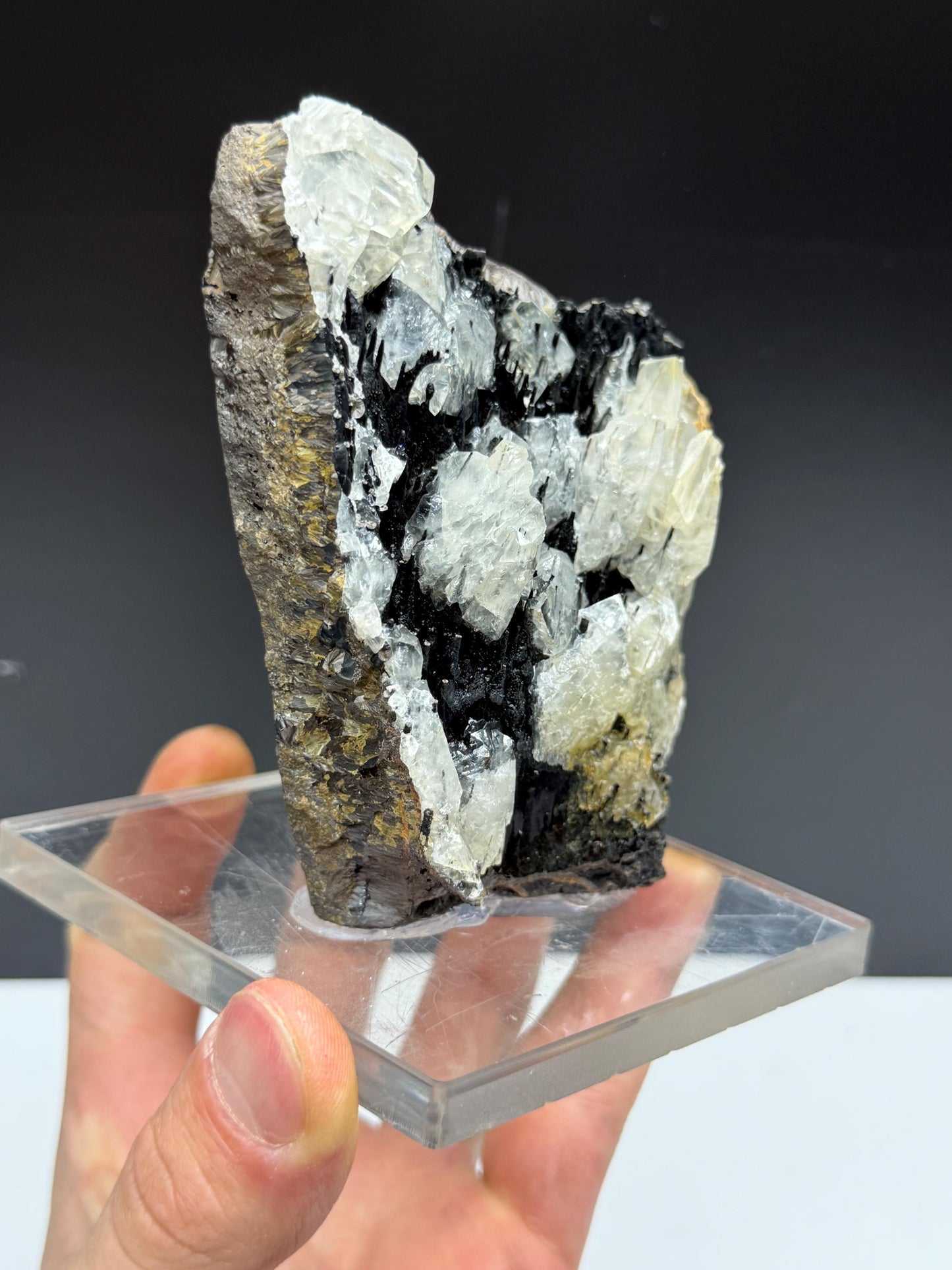 Very Unique Formation! Clear Crystal Calcite With Stalactite Goethite, Special Collection Item
