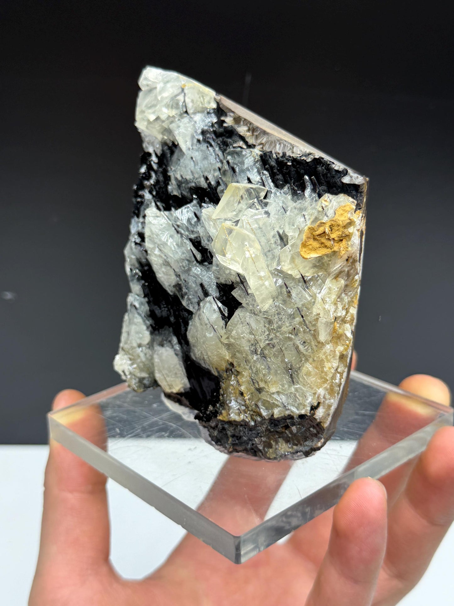Very Unique Formation! Clear Crystal Calcite With Stalactite Goethite, Special Collection Item