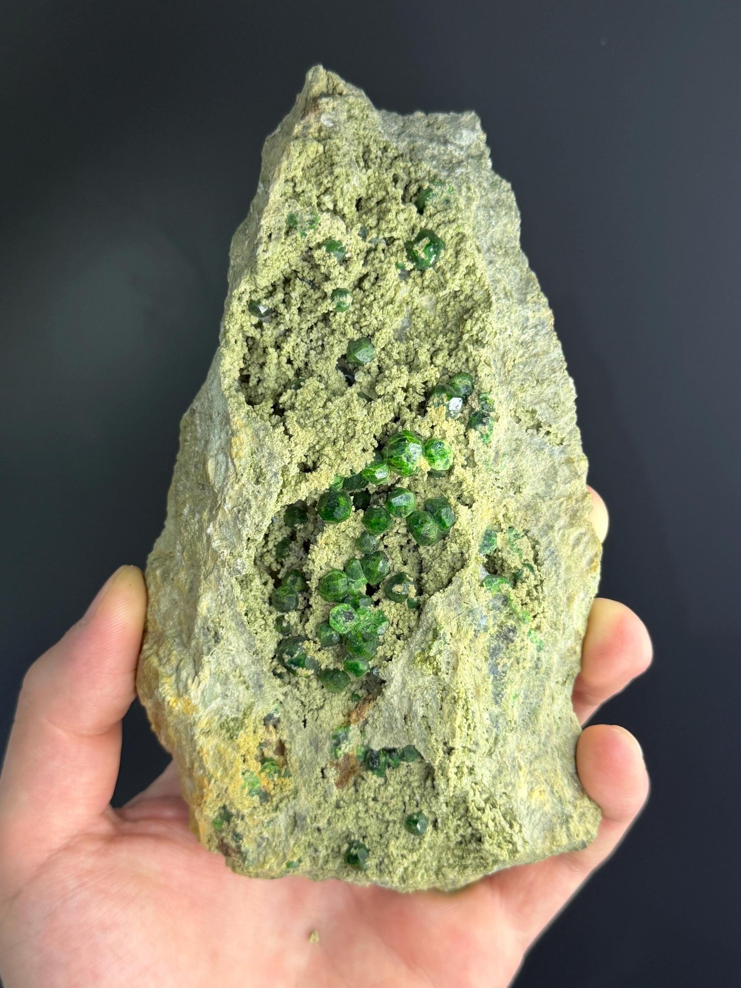Green Demantoid Garnet On Matrix