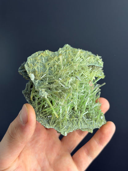 UNIQUE! Natural Green Selenitee Crystals On Bassalt