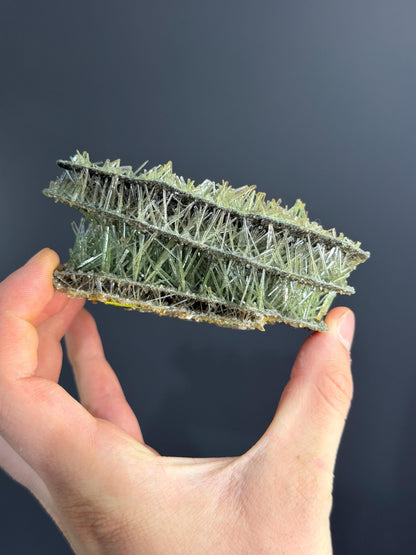 UNIQUE! Natural Green Selenitee Crystals On Bassalt