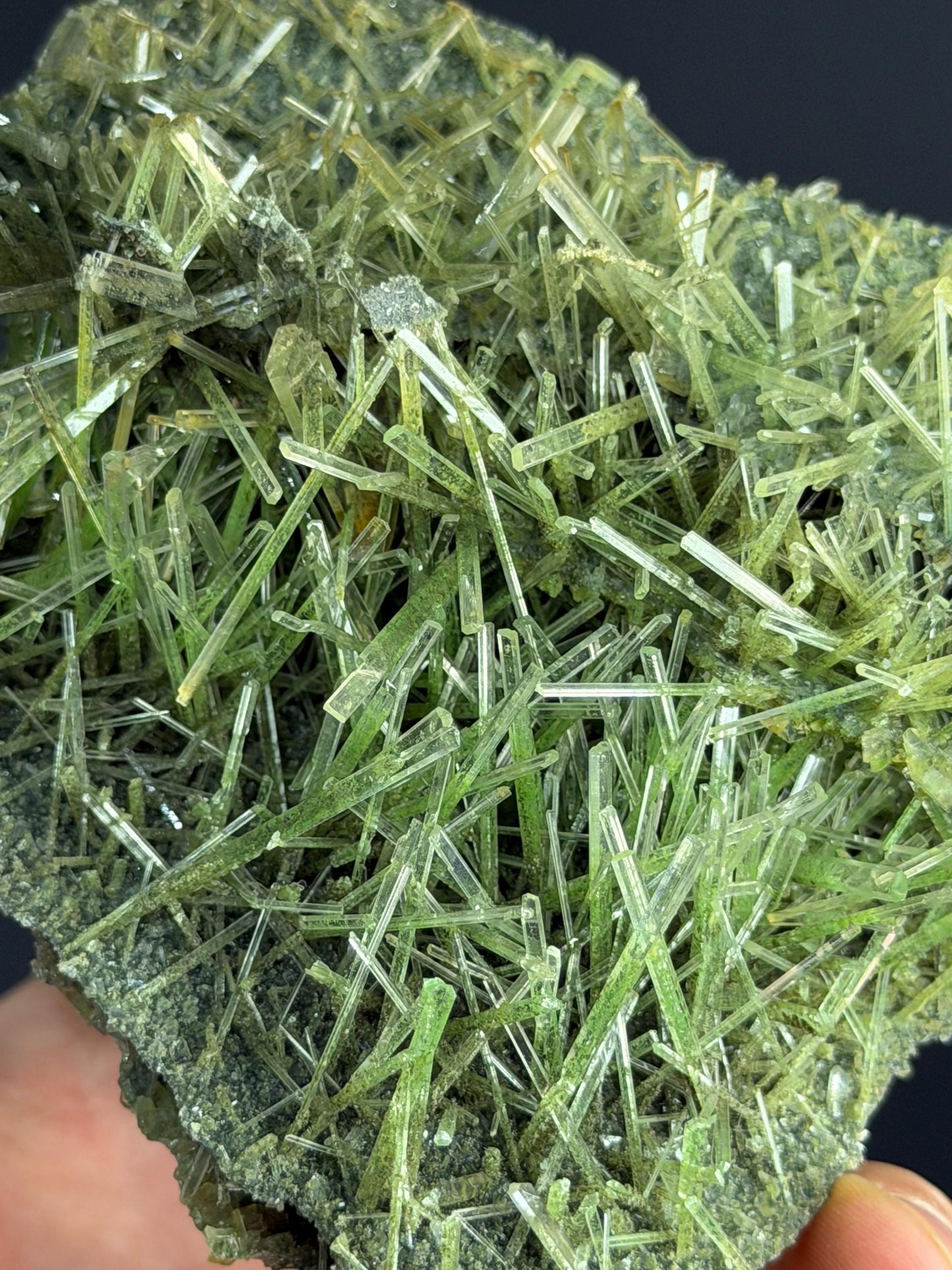 UNIQUE! Natural Green Selenitee Crystals On Bassalt