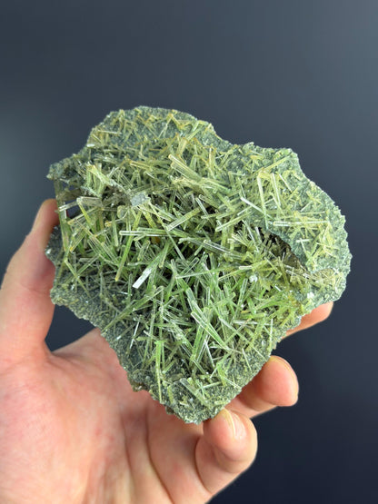 UNIQUE! Natural Green Selenitee Crystals On Bassalt