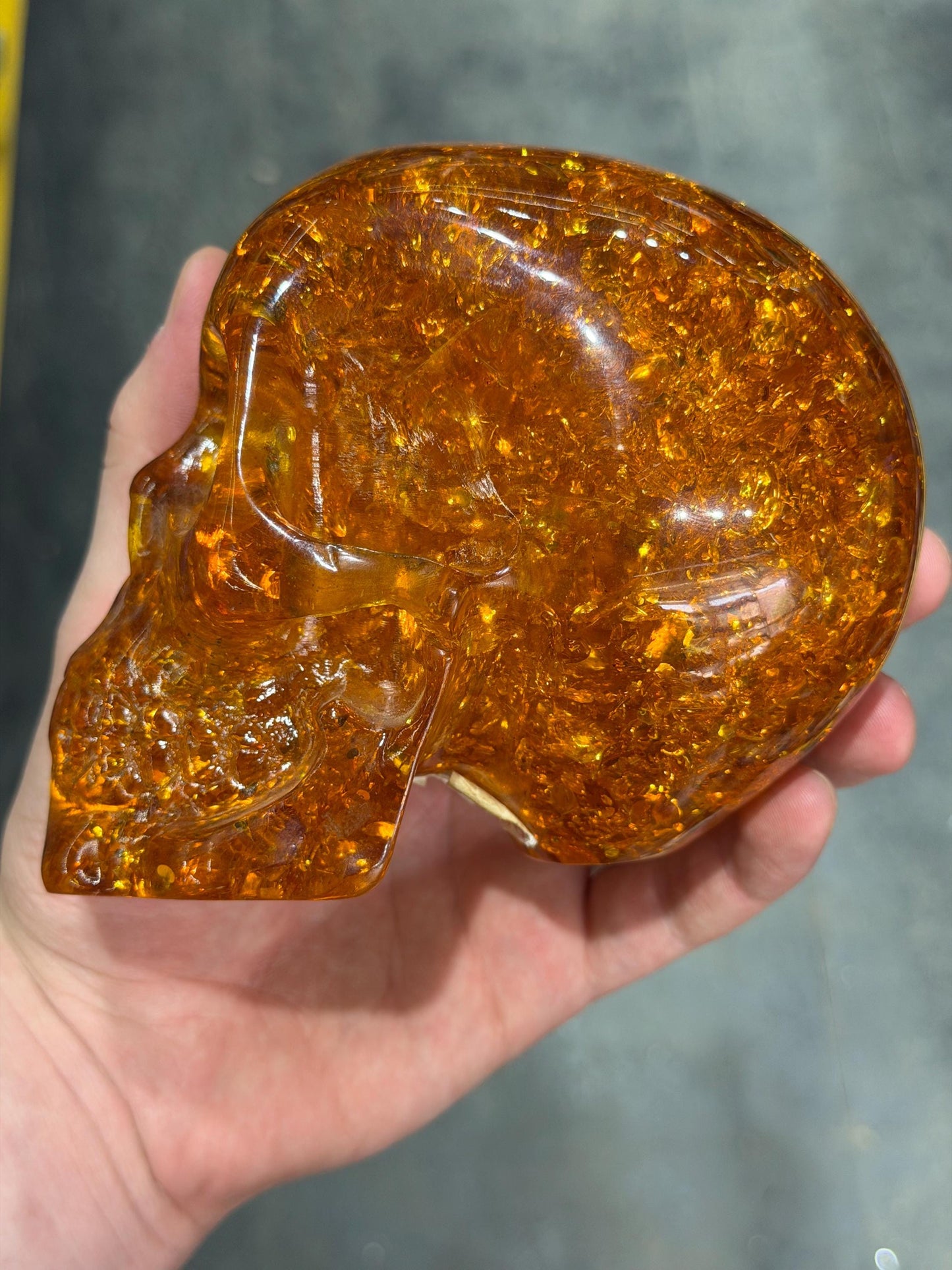 Museum Stone!! Amber Sparkly Gold Skull