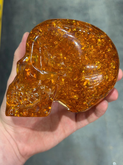 Museum Stone!! Amber Sparkly Gold Skull