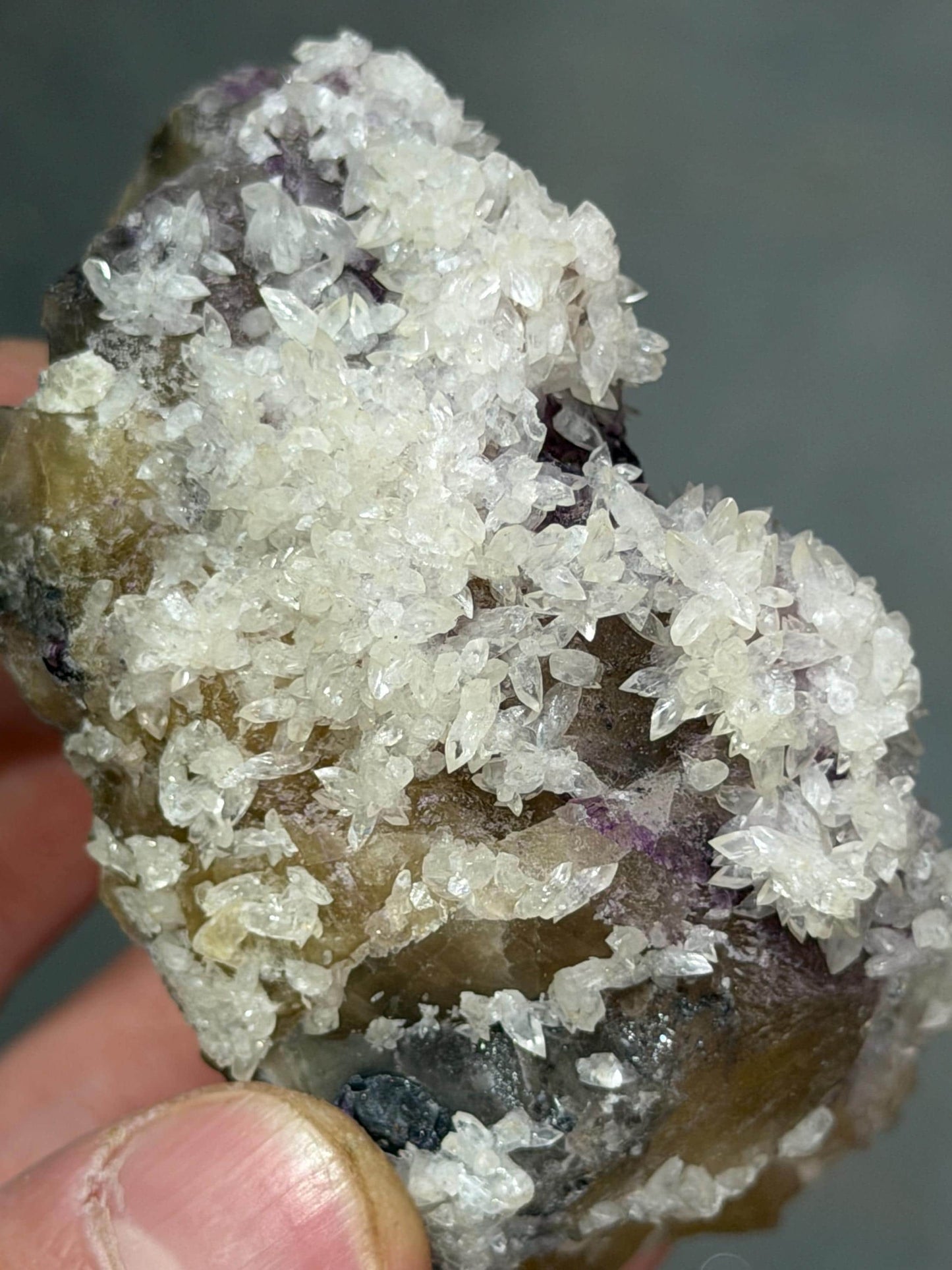 Unique Formation!! Flower Crystal Calcite With Pink And Yellow Fluorite Specimen