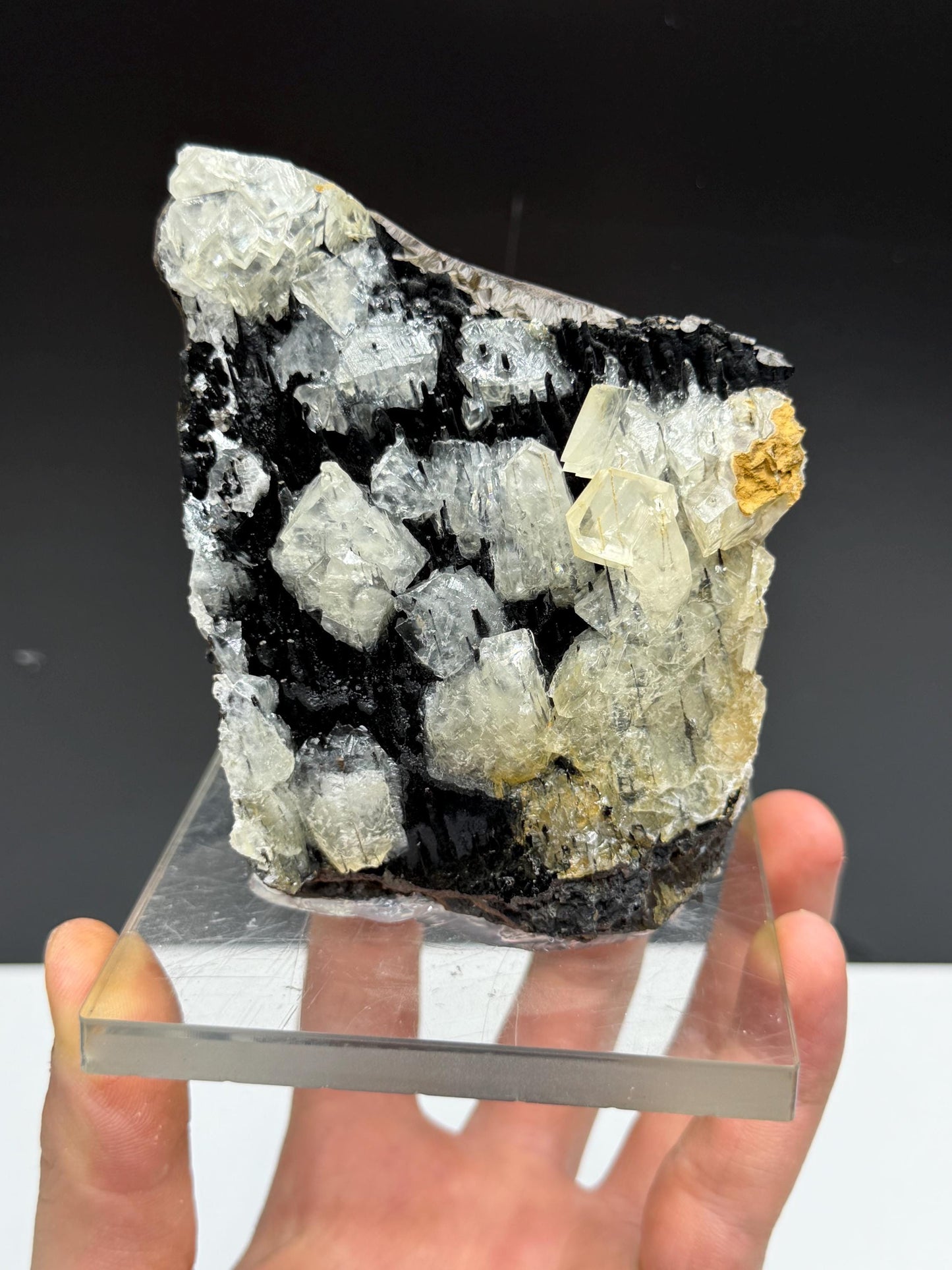 Very Unique Formation! Clear Crystal Calcite With Stalactite Goethite, Special Collection Item