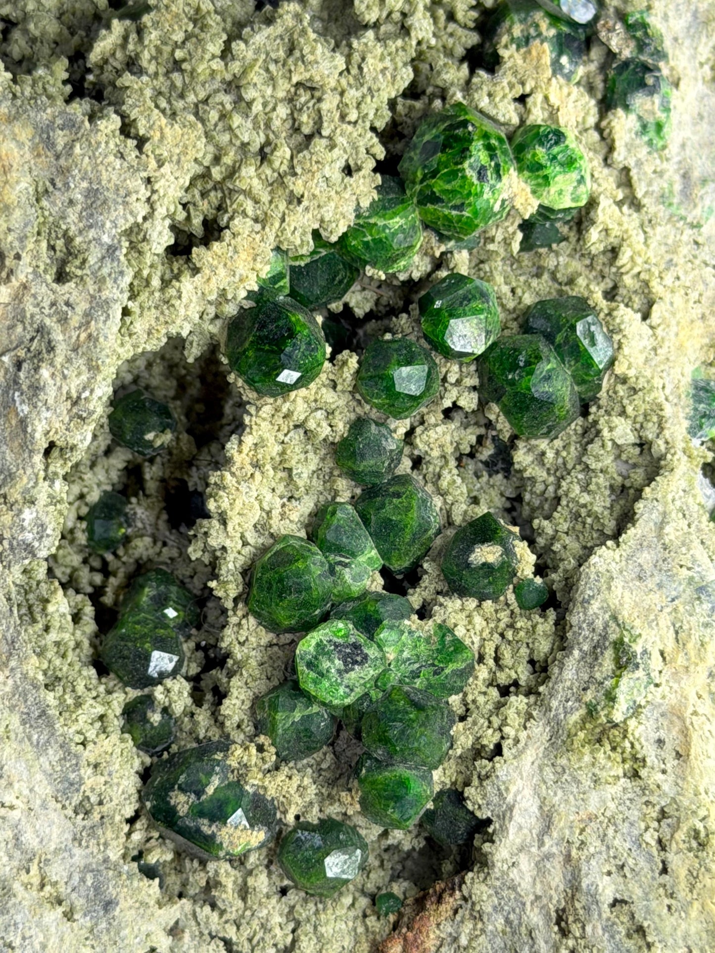 Green Demantoid Garnet On Matrix