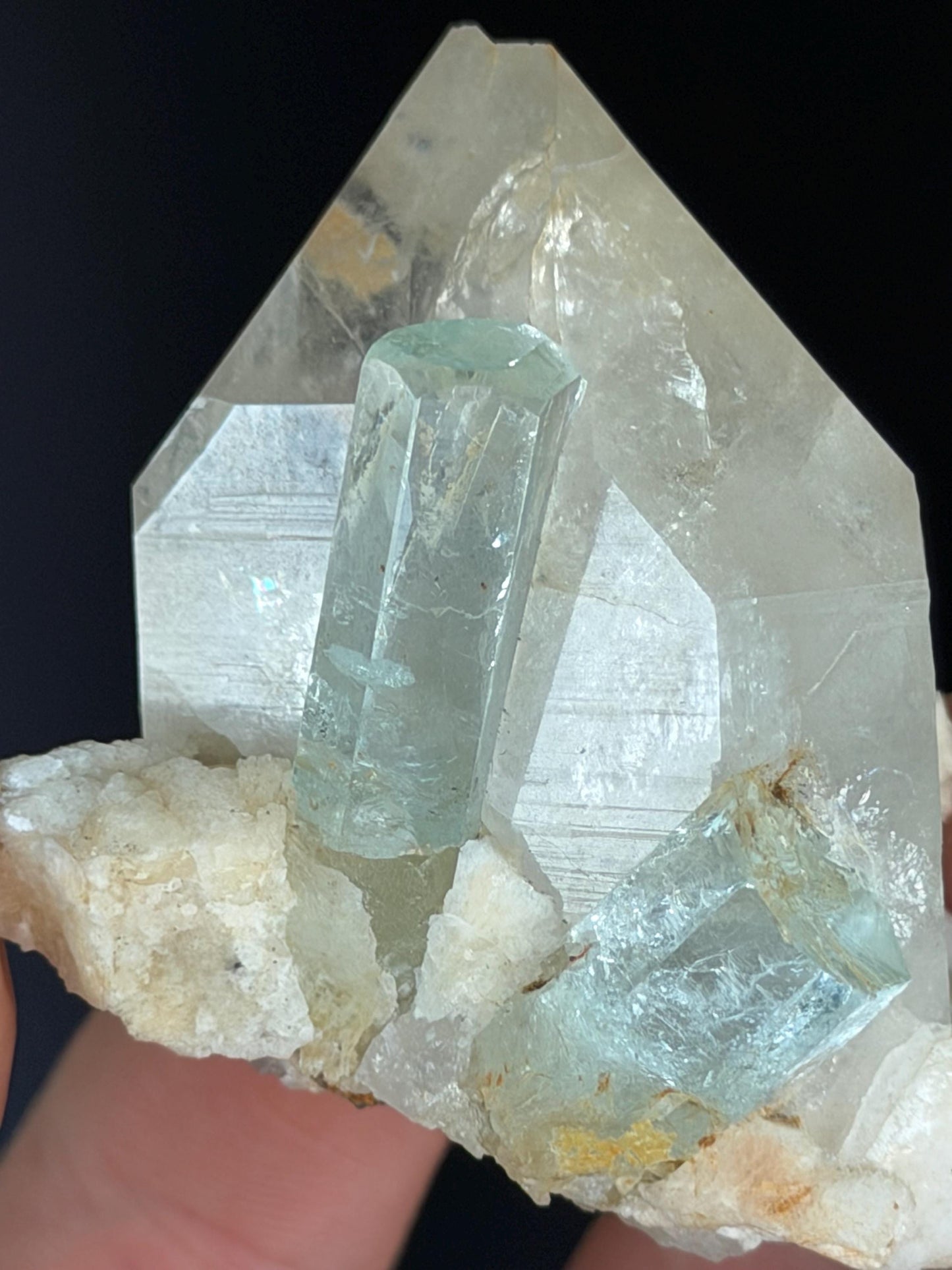 Beryl And Aquamarine With Tourmaline In Quartz